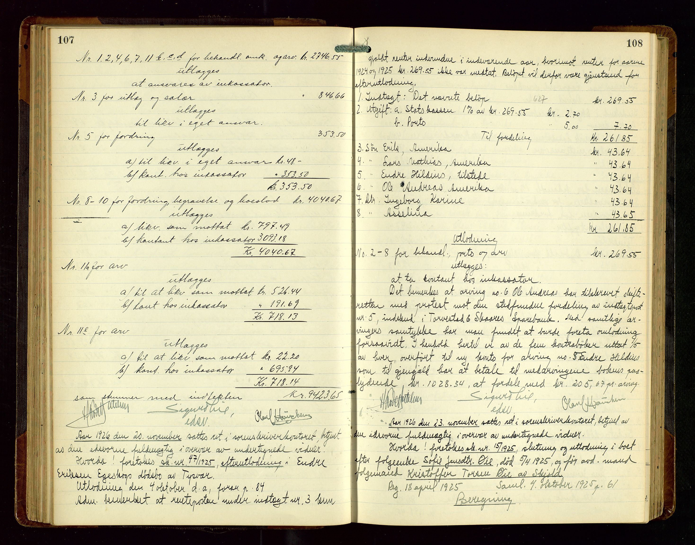 Karmsund sorenskriveri, AV/SAST-A-100311/01/IV/IVGB/L0004: SKIFTEUTLODNINGSPROTOKOLL, 1925-1931, s. 107-108