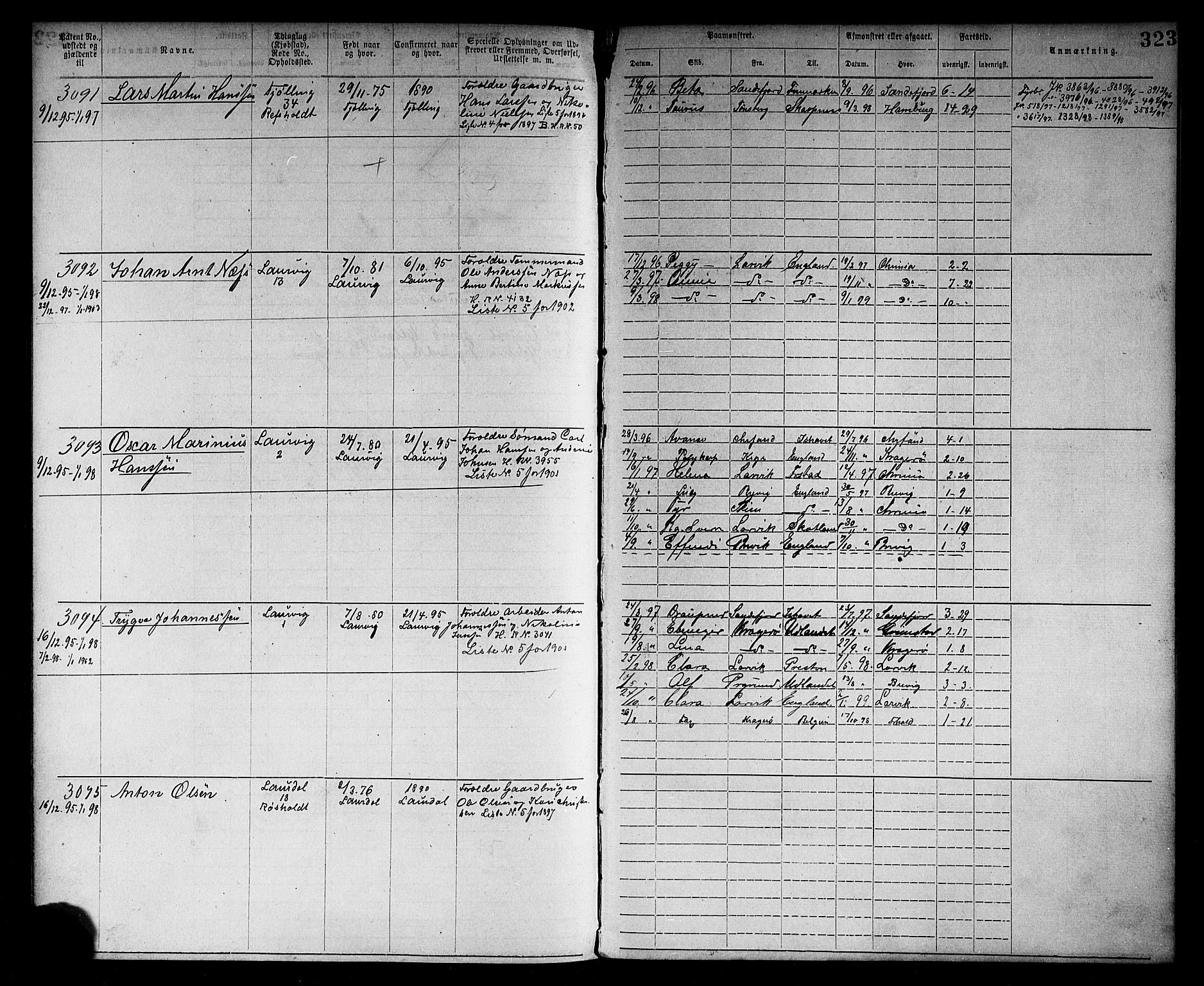 Larvik innrulleringskontor, AV/SAKO-A-787/F/Fb/L0005: Annotasjonsrulle, 1883-1898, s. 326