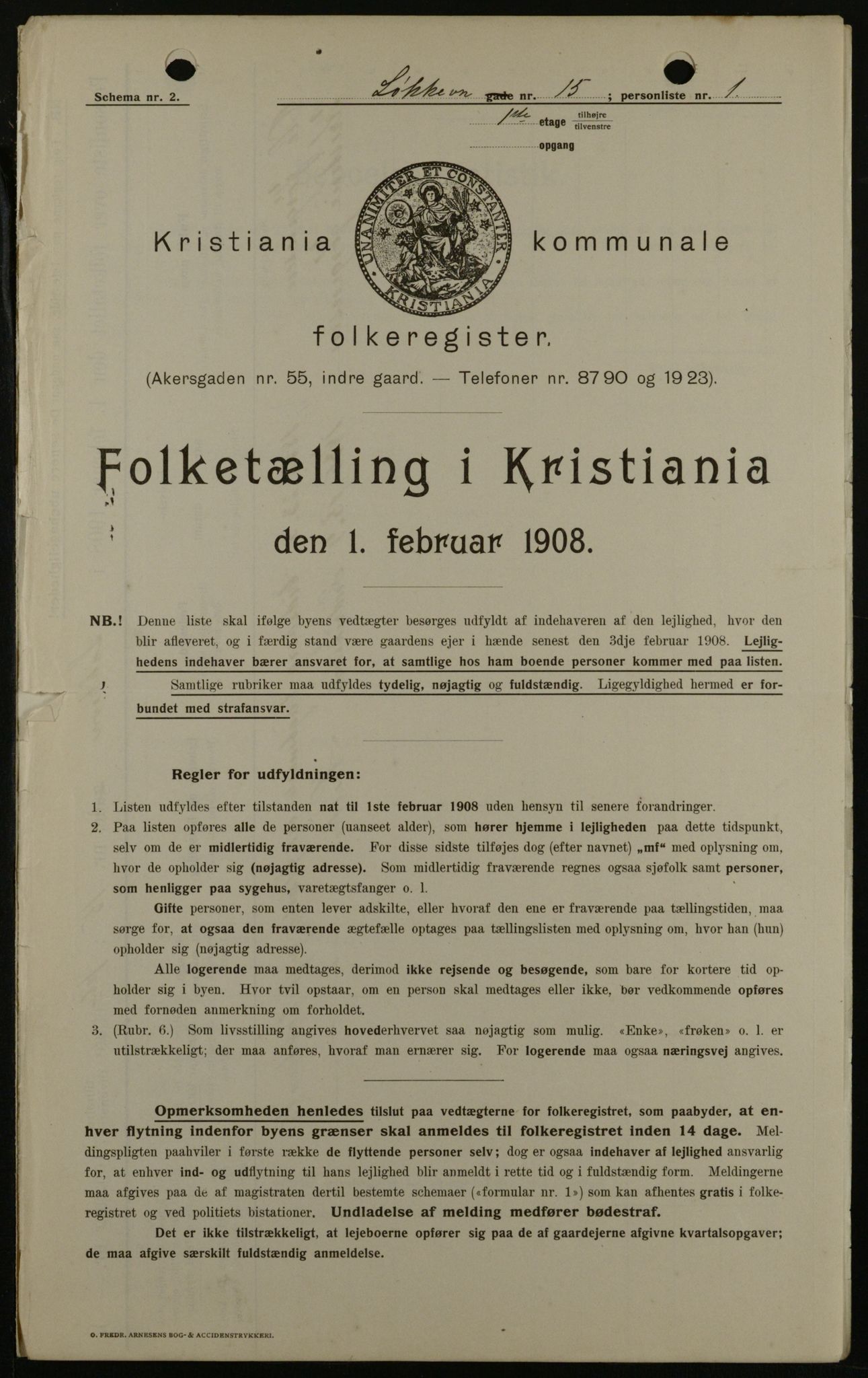 OBA, Kommunal folketelling 1.2.1908 for Kristiania kjøpstad, 1908, s. 52656