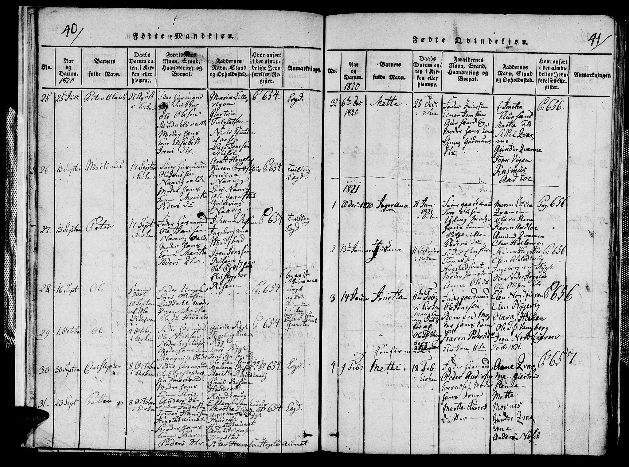Ministerialprotokoller, klokkerbøker og fødselsregistre - Nord-Trøndelag, SAT/A-1458/713/L0124: Klokkerbok nr. 713C01, 1817-1827, s. 40-41