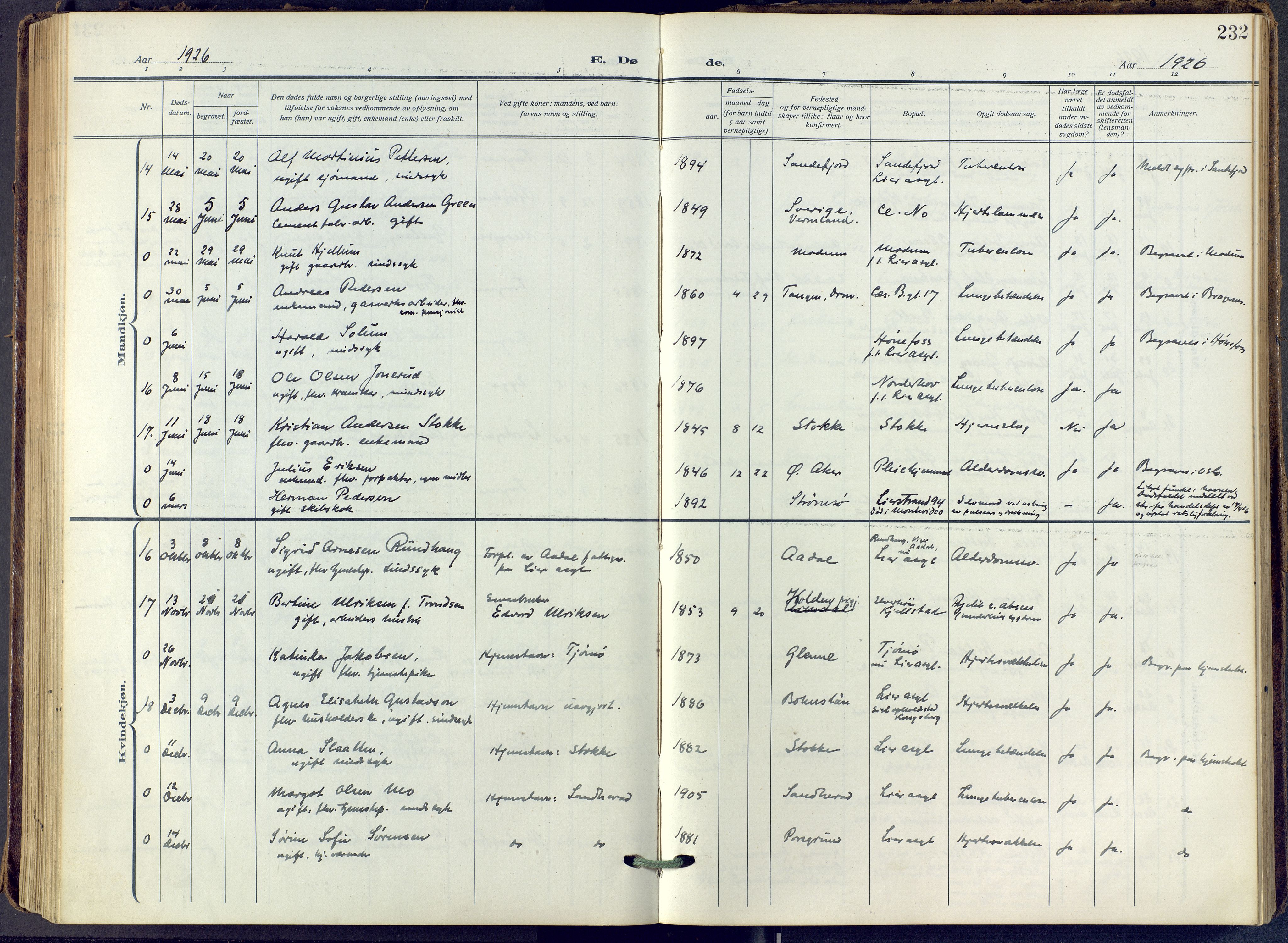 Lier kirkebøker, SAKO/A-230/F/Fa/L0019: Ministerialbok nr. I 19, 1918-1928, s. 232