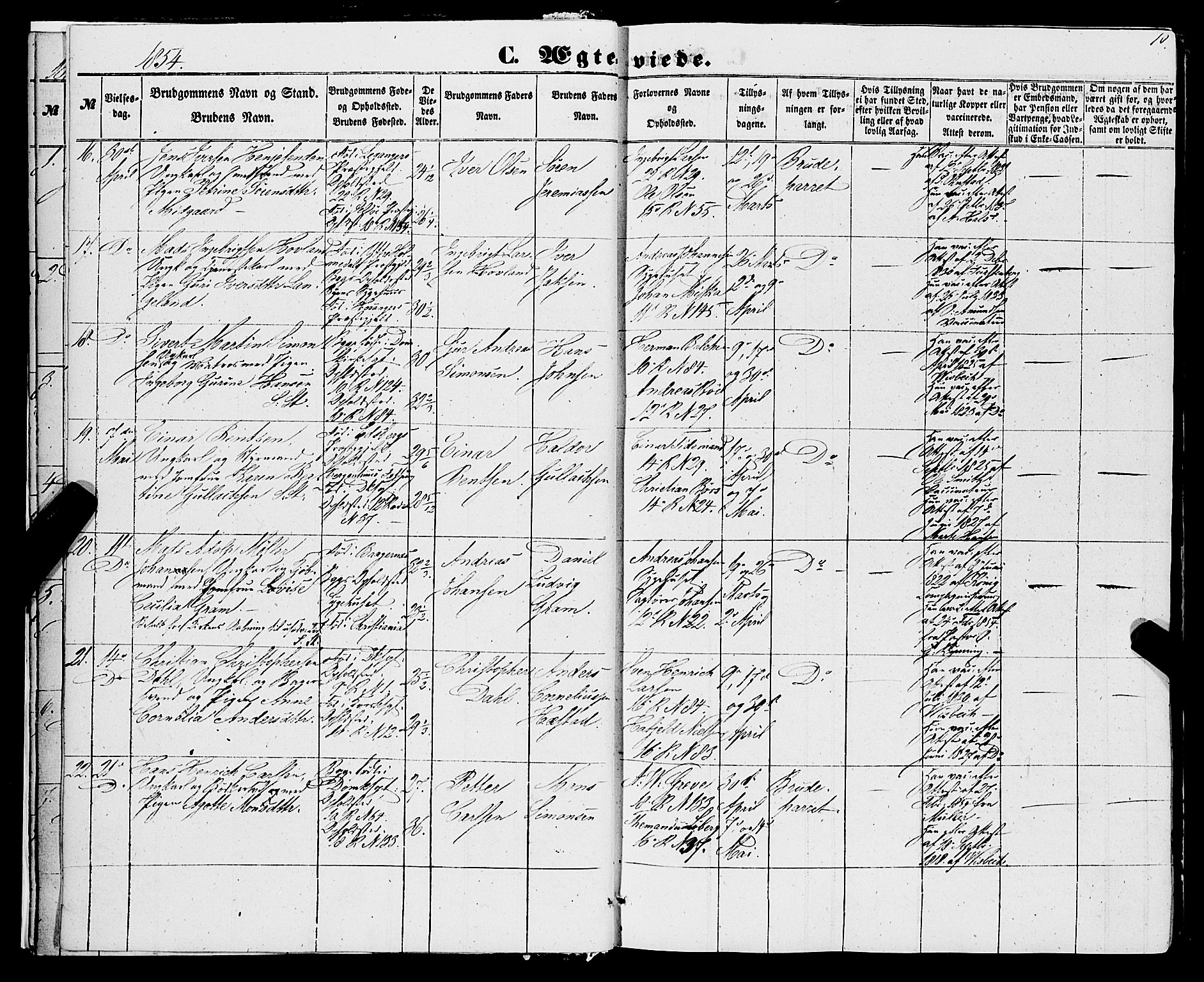 Domkirken sokneprestembete, AV/SAB-A-74801/H/Haa/L0034: Ministerialbok nr. D 2, 1853-1874, s. 10