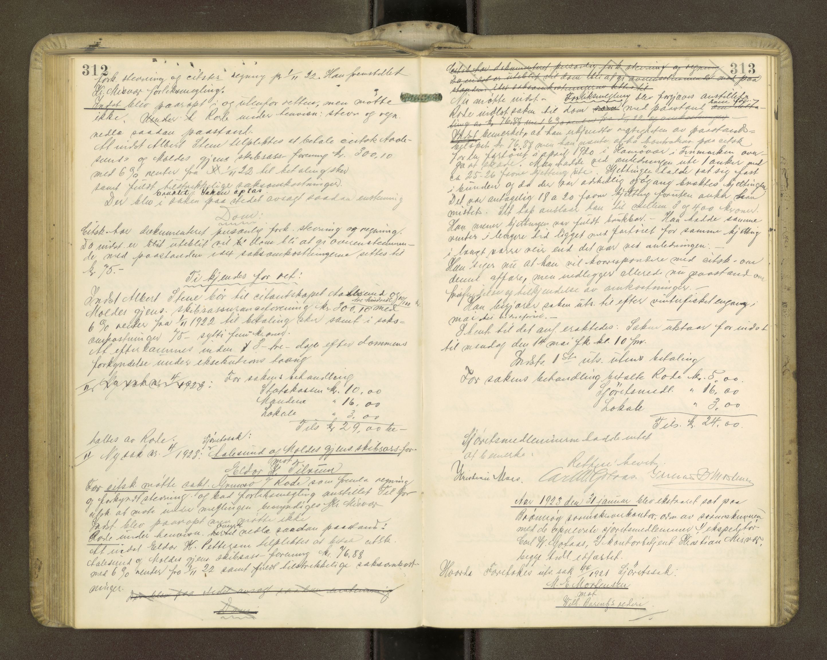 Brønnøy sorenskriveri, AV/SAT-A-4170/1/1/1B/L0001: Ekstrarettsprotokoll, 1919-1926, s. 312-313