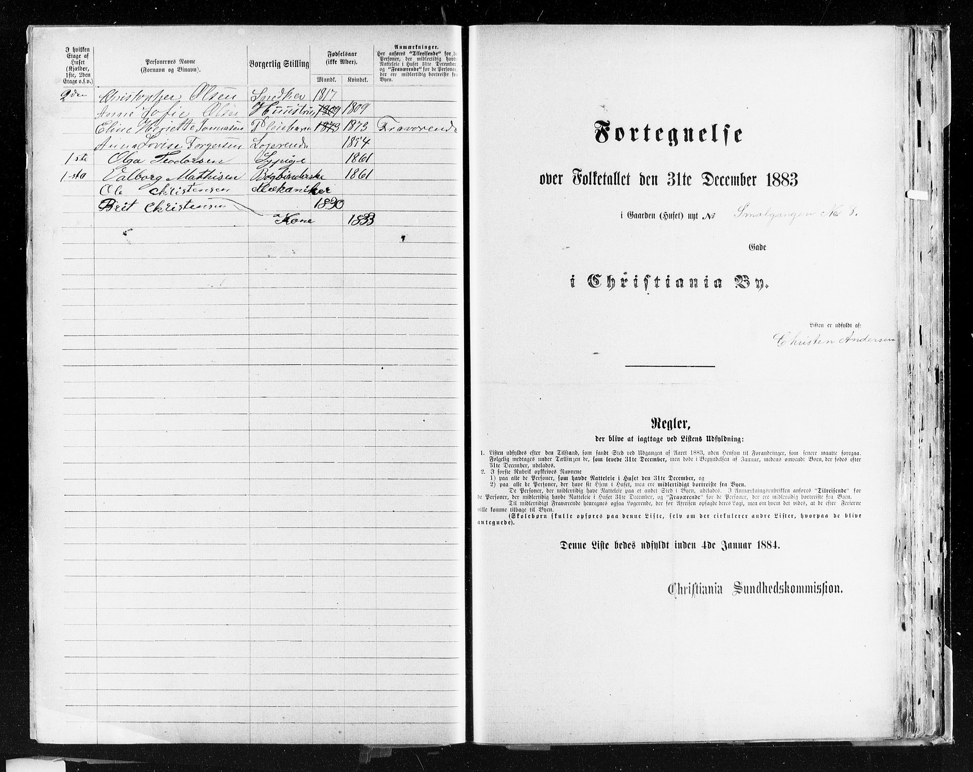 OBA, Kommunal folketelling 31.12.1883 for Kristiania kjøpstad, 1883, s. 4043