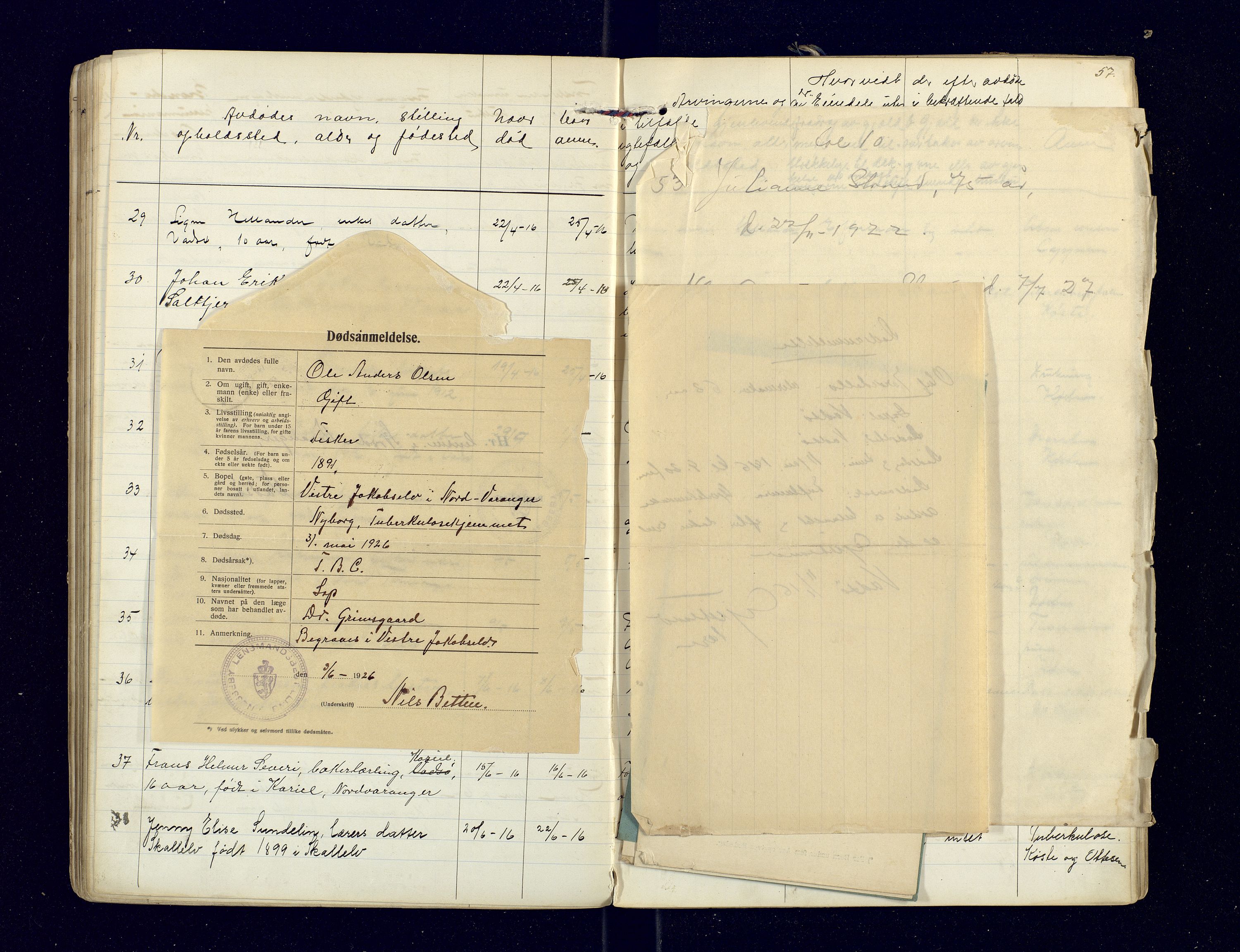 Nord-Varanger (Vadsø) lensmannskontor, AV/SATØ-S-1166/1/Fi/Fia/L0158: Dødsfallsprotokoller, 1908-1920, s. 57