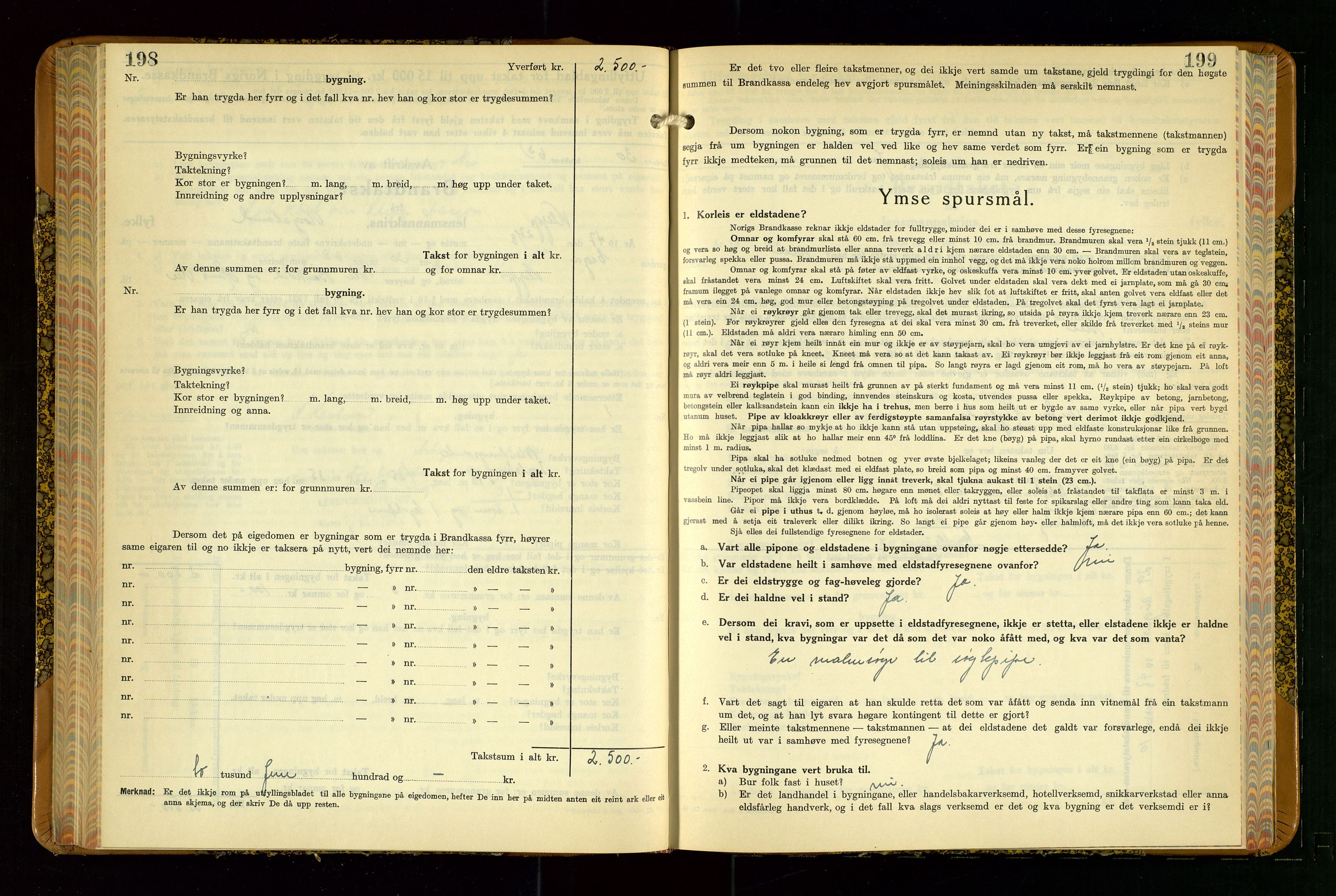 Klepp lensmannskontor, SAST/A-100163/Goc/L0015: "Branntakstbok" m/register, 1939-1947, s. 198-199