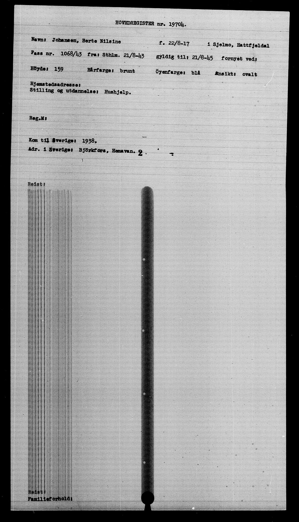 Utenriksstasjonene, Legasjonen i Stockholm, Flyktningkontoret, AV/RA-S-6753/V/Va/L0009: Kjesäterkartoteket, flyktninger med registreringsnr. 18502-22048, 1940-1945, s. 1359