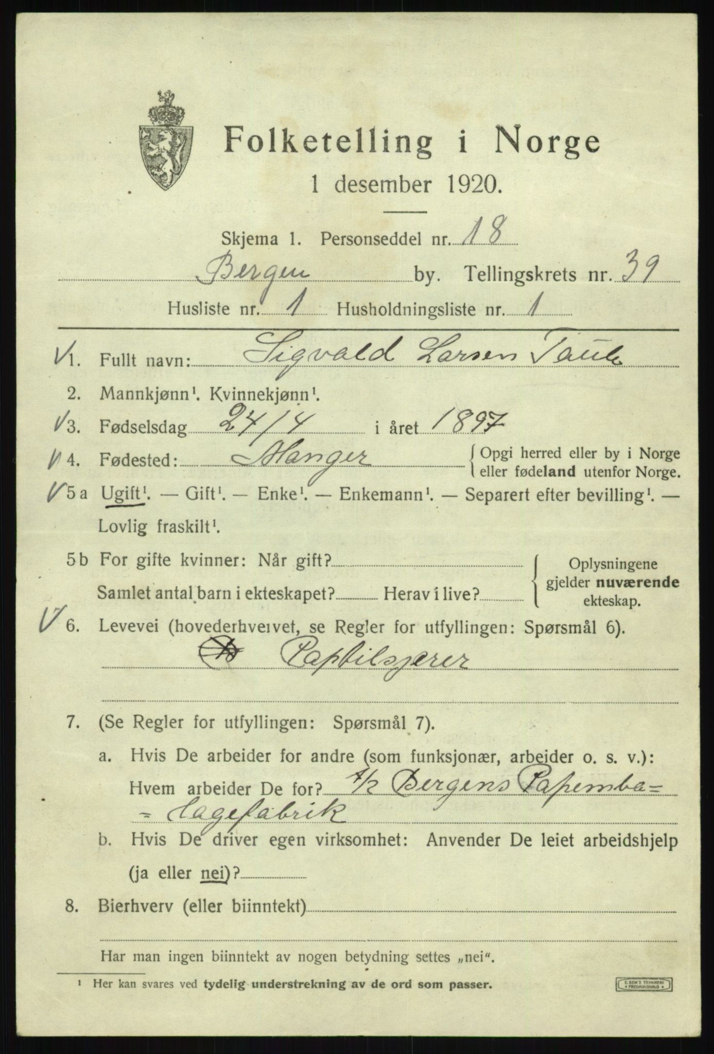 SAB, Folketelling 1920 for 1301 Bergen kjøpstad, 1920, s. 106669