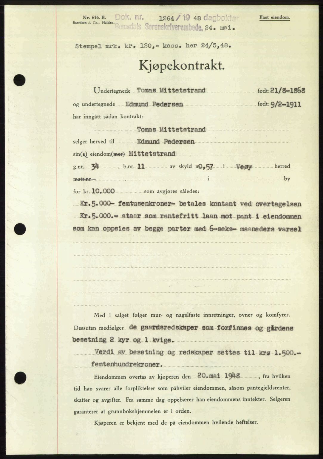 Romsdal sorenskriveri, SAT/A-4149/1/2/2C: Pantebok nr. A26, 1948-1948, Dagboknr: 1264/1948