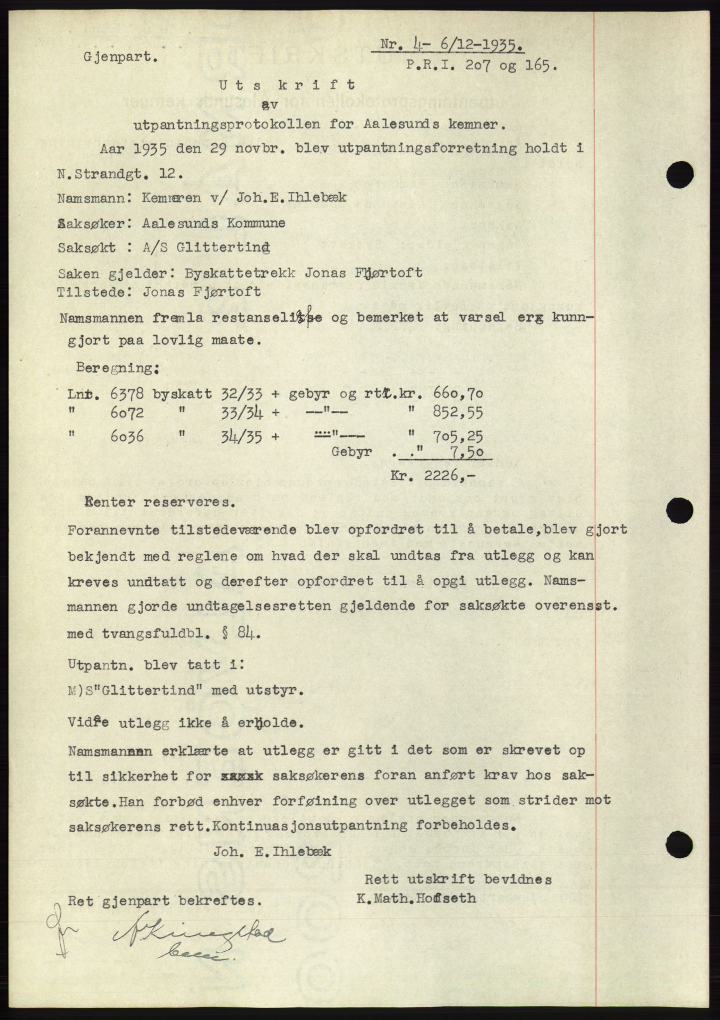 Ålesund byfogd, AV/SAT-A-4384: Pantebok nr. 32, 1934-1935, Tingl.dato: 06.12.1935