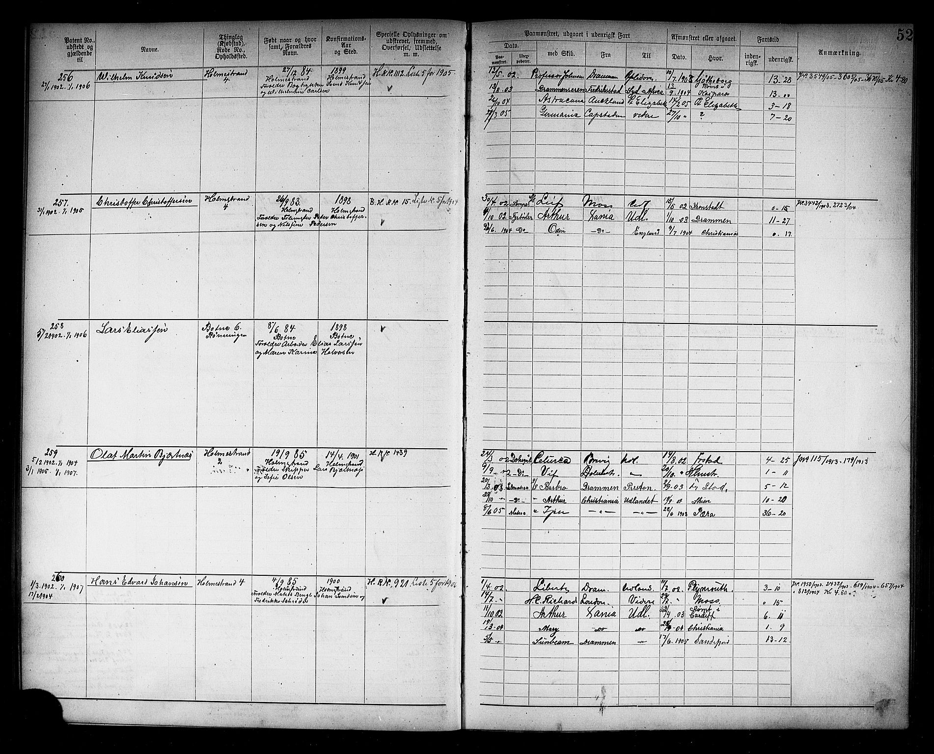 Holmestrand innrulleringskontor, AV/SAKO-A-1151/F/Fb/L0002: Annotasjonsrulle, 1894-1911, s. 55