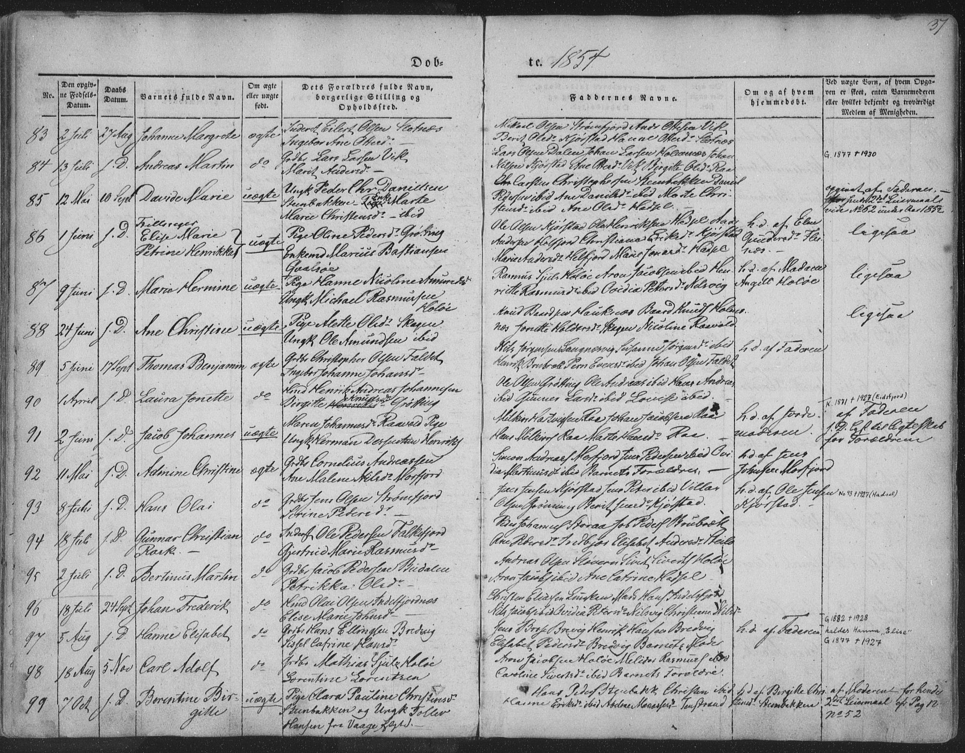 Ministerialprotokoller, klokkerbøker og fødselsregistre - Nordland, AV/SAT-A-1459/888/L1241: Ministerialbok nr. 888A07, 1849-1869, s. 37