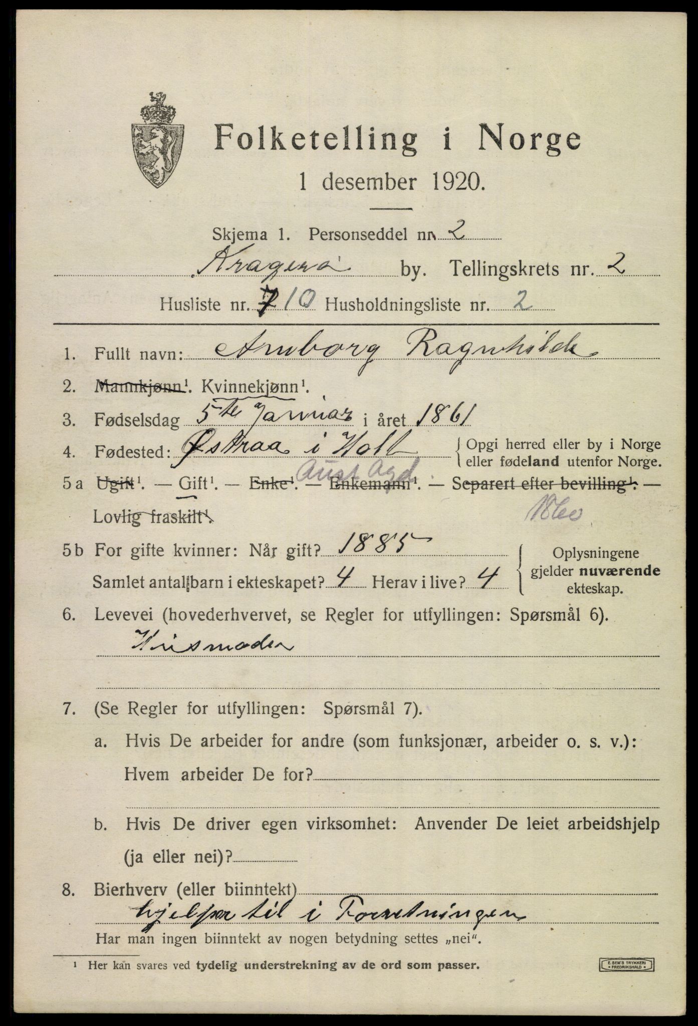 SAKO, Folketelling 1920 for 0801 Kragerø kjøpstad, 1920, s. 5435