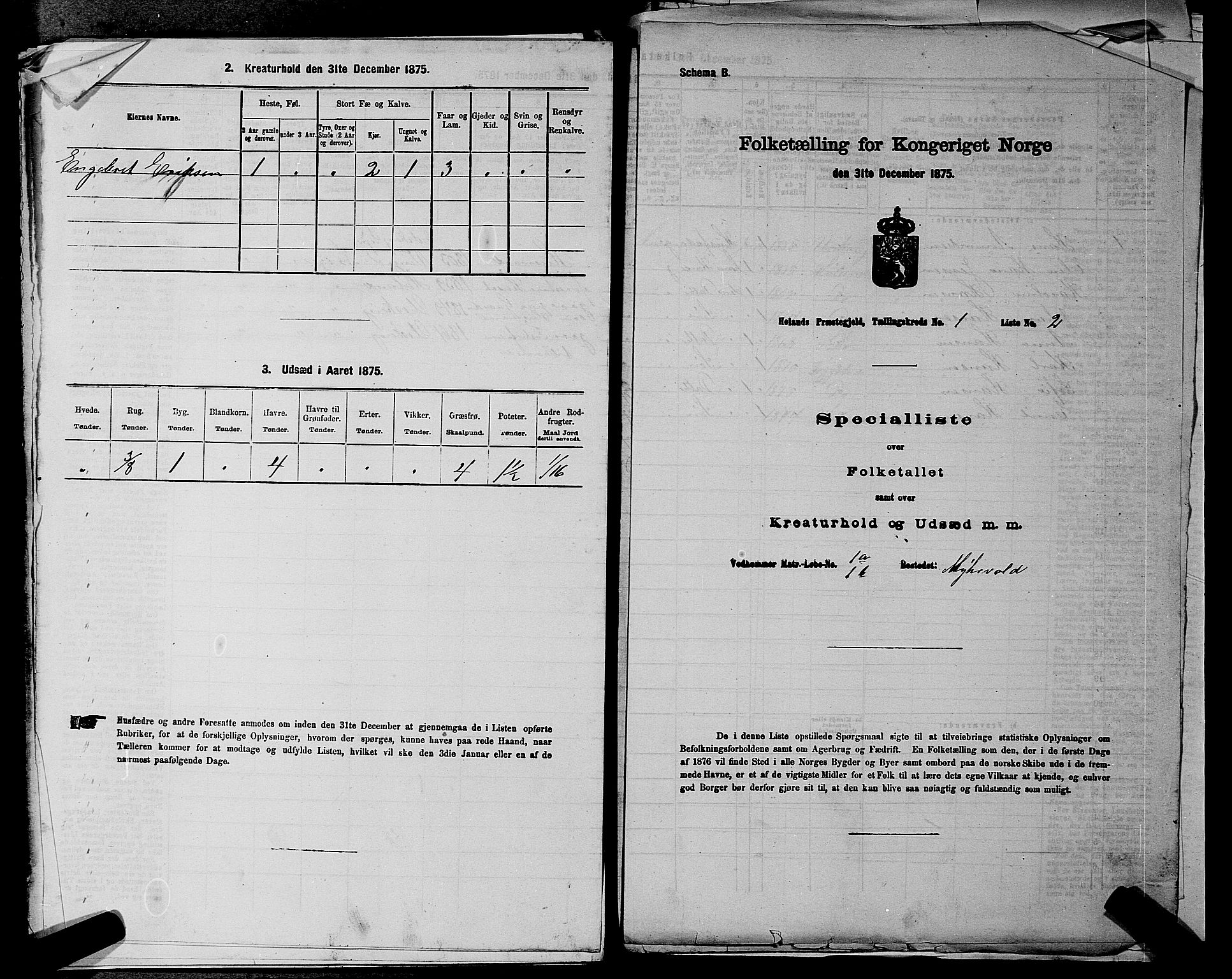 RA, Folketelling 1875 for 0221P Høland prestegjeld, 1875, s. 277