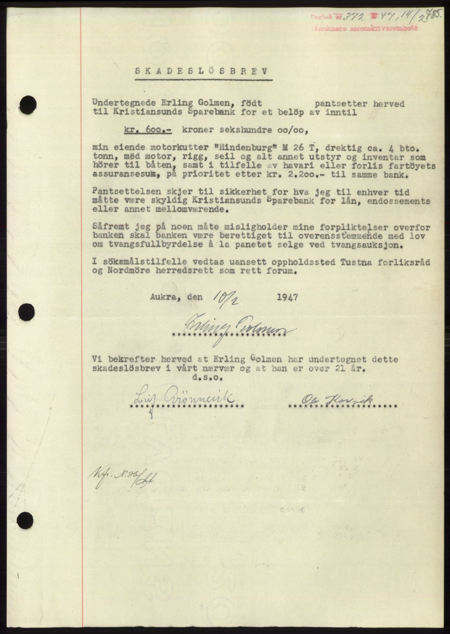Nordmøre sorenskriveri, SAT/A-4132/1/2/2Ca: Pantebok nr. B95, 1946-1947, Dagboknr: 372/1947