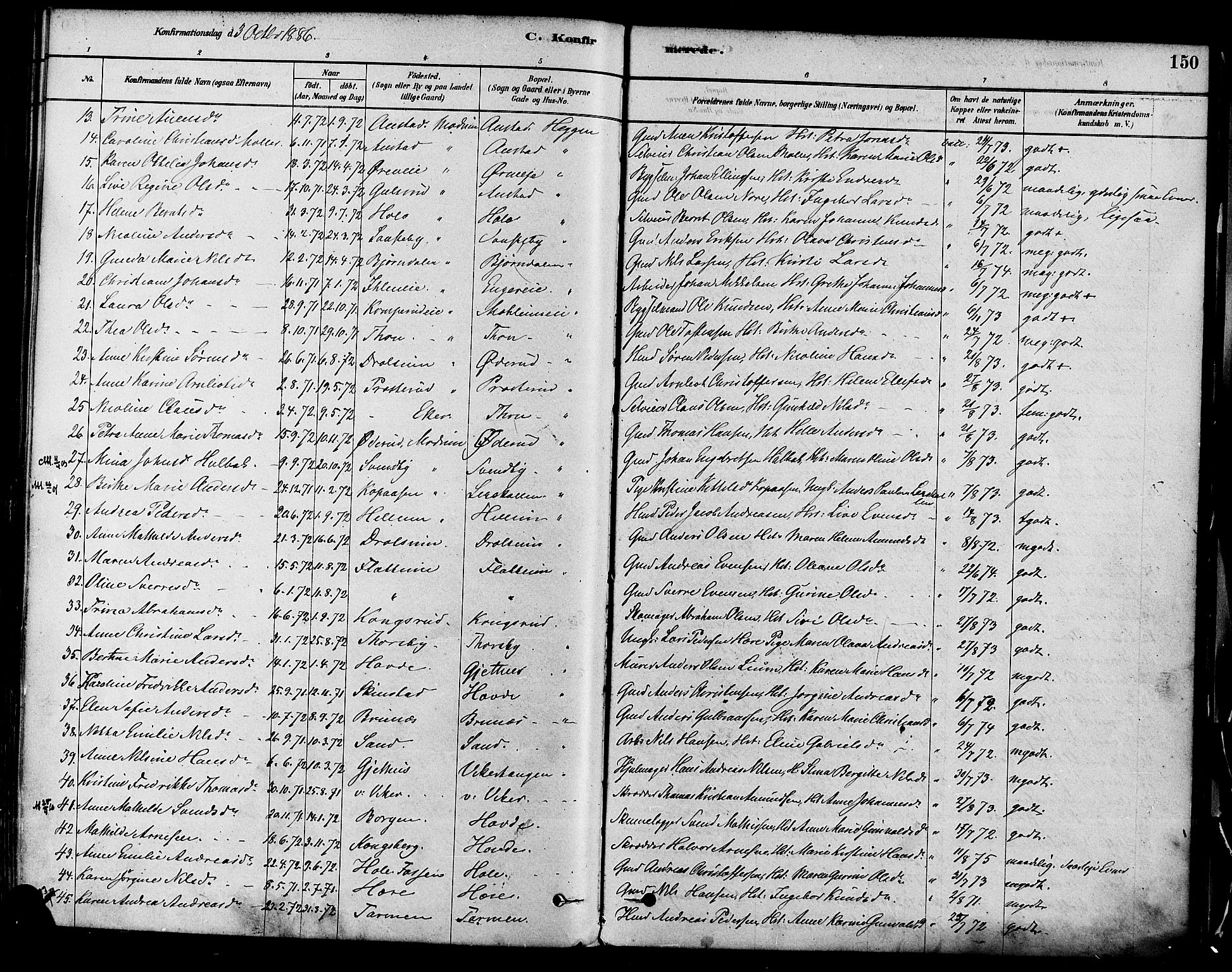 Modum kirkebøker, AV/SAKO-A-234/F/Fa/L0011: Ministerialbok nr. 11, 1877-1889, s. 150
