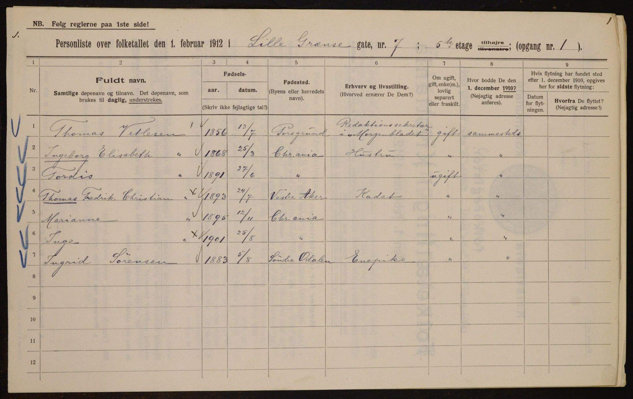 OBA, Kommunal folketelling 1.2.1912 for Kristiania, 1912, s. 57911