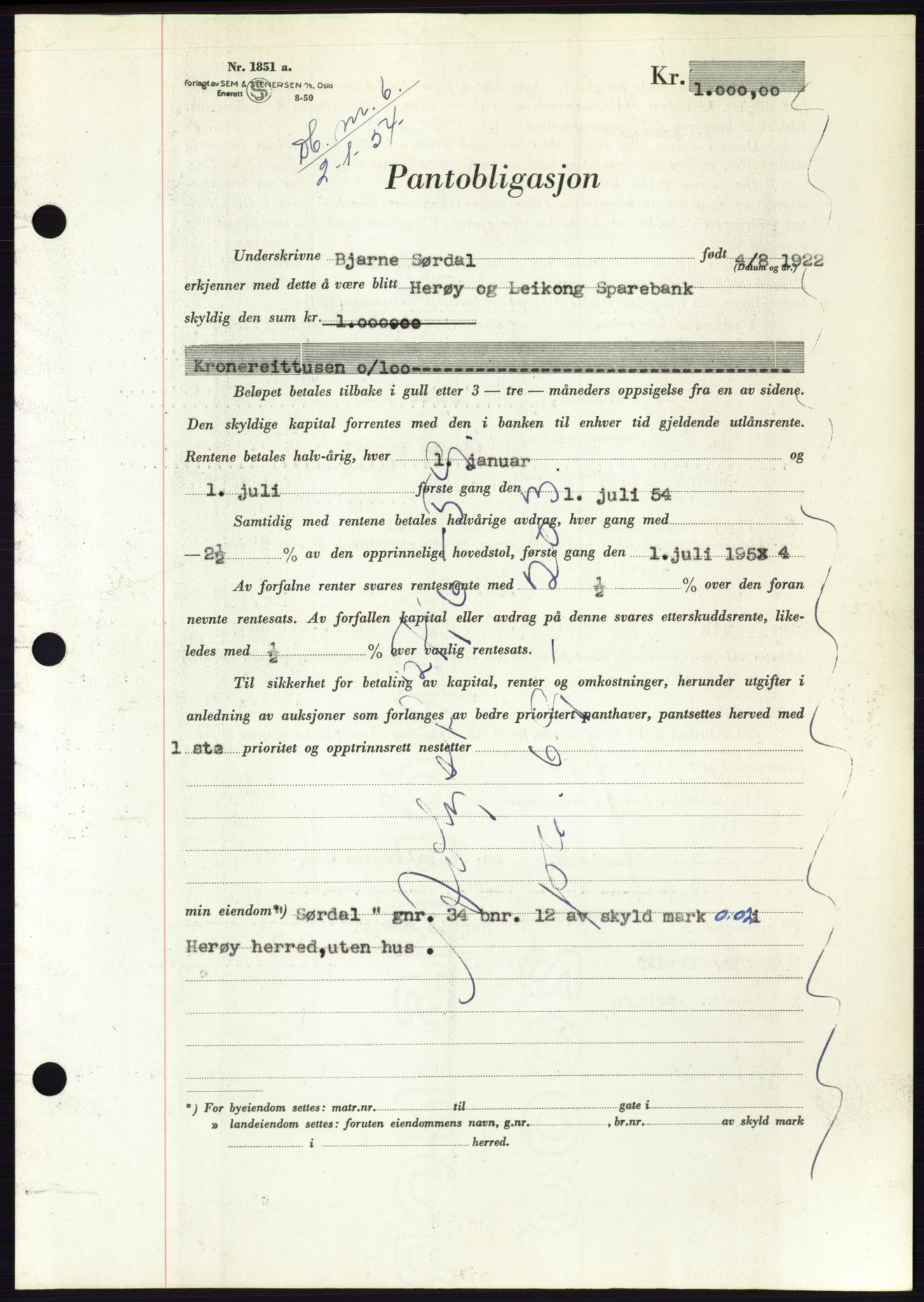 Søre Sunnmøre sorenskriveri, AV/SAT-A-4122/1/2/2C/L0124: Pantebok nr. 12B, 1953-1954, Dagboknr: 6/1954
