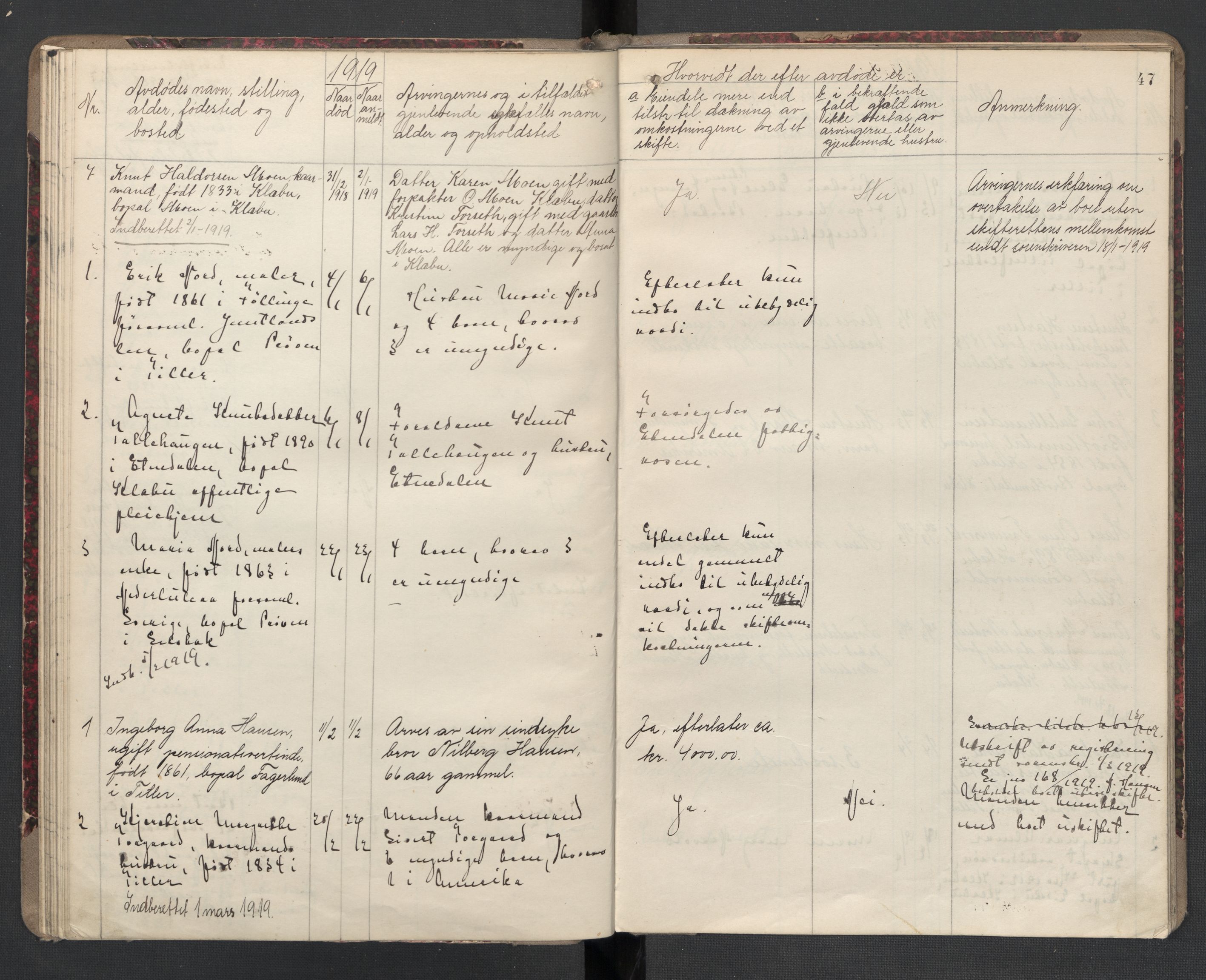 Klæbu lensmannskontor, AV/SAT-A-1059/1/02/L0001: 2.01.01 Anmeldte dødsfall, 1908-1924, s. 47