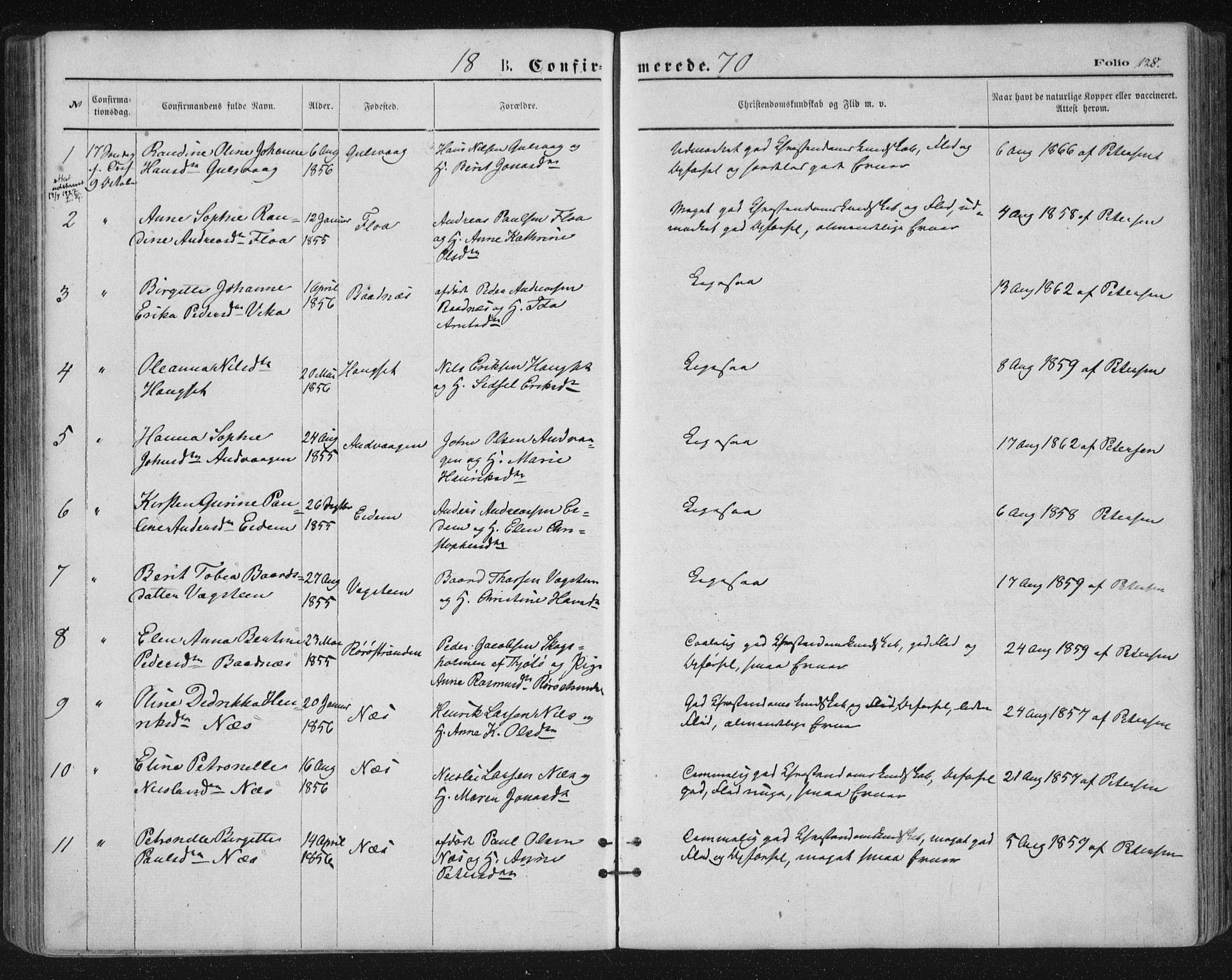 Ministerialprotokoller, klokkerbøker og fødselsregistre - Nordland, AV/SAT-A-1459/816/L0241: Ministerialbok nr. 816A07, 1870-1885, s. 128