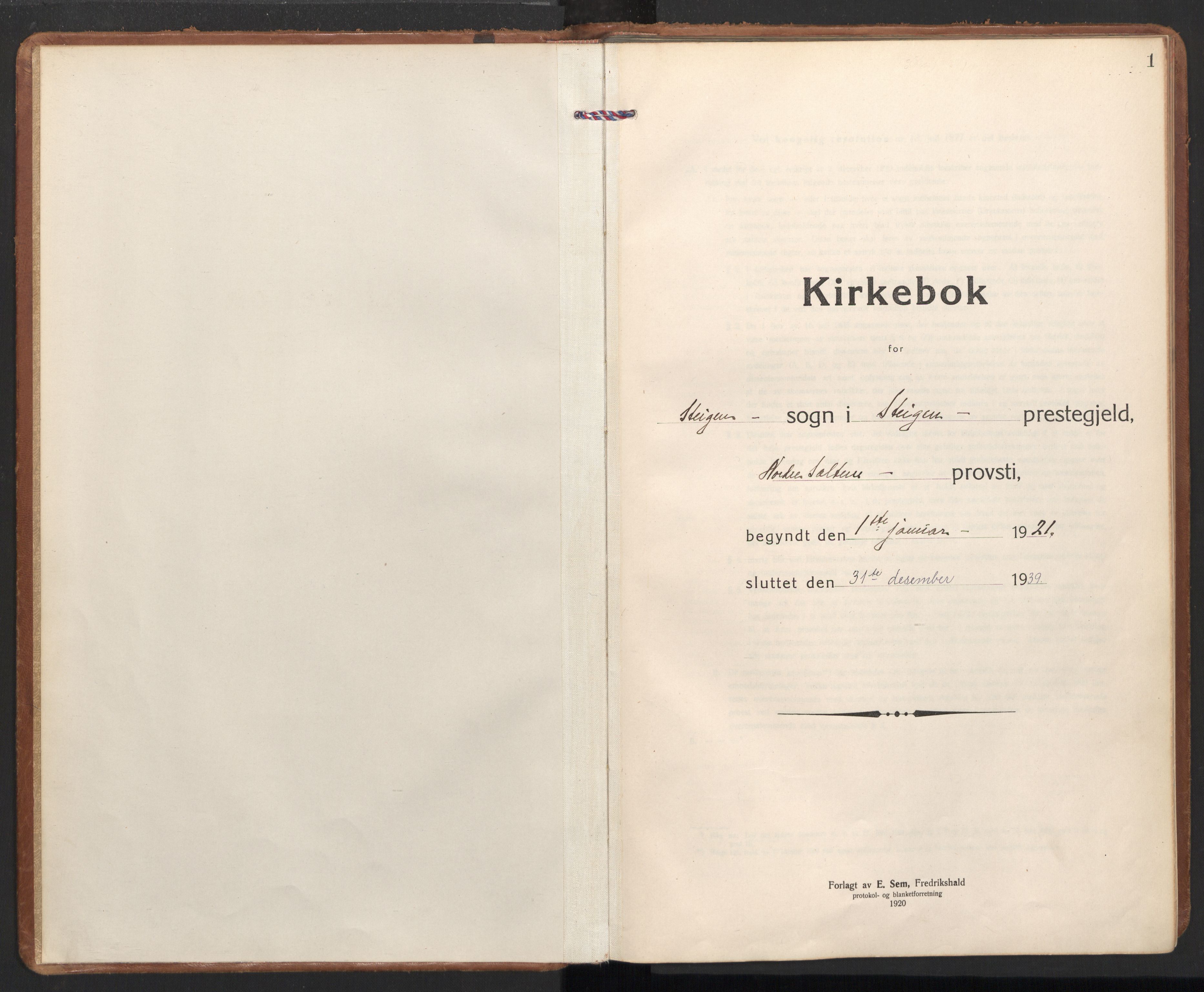Ministerialprotokoller, klokkerbøker og fødselsregistre - Nordland, SAT/A-1459/855/L0809: Ministerialbok nr. 855A18, 1921-1939, s. 1