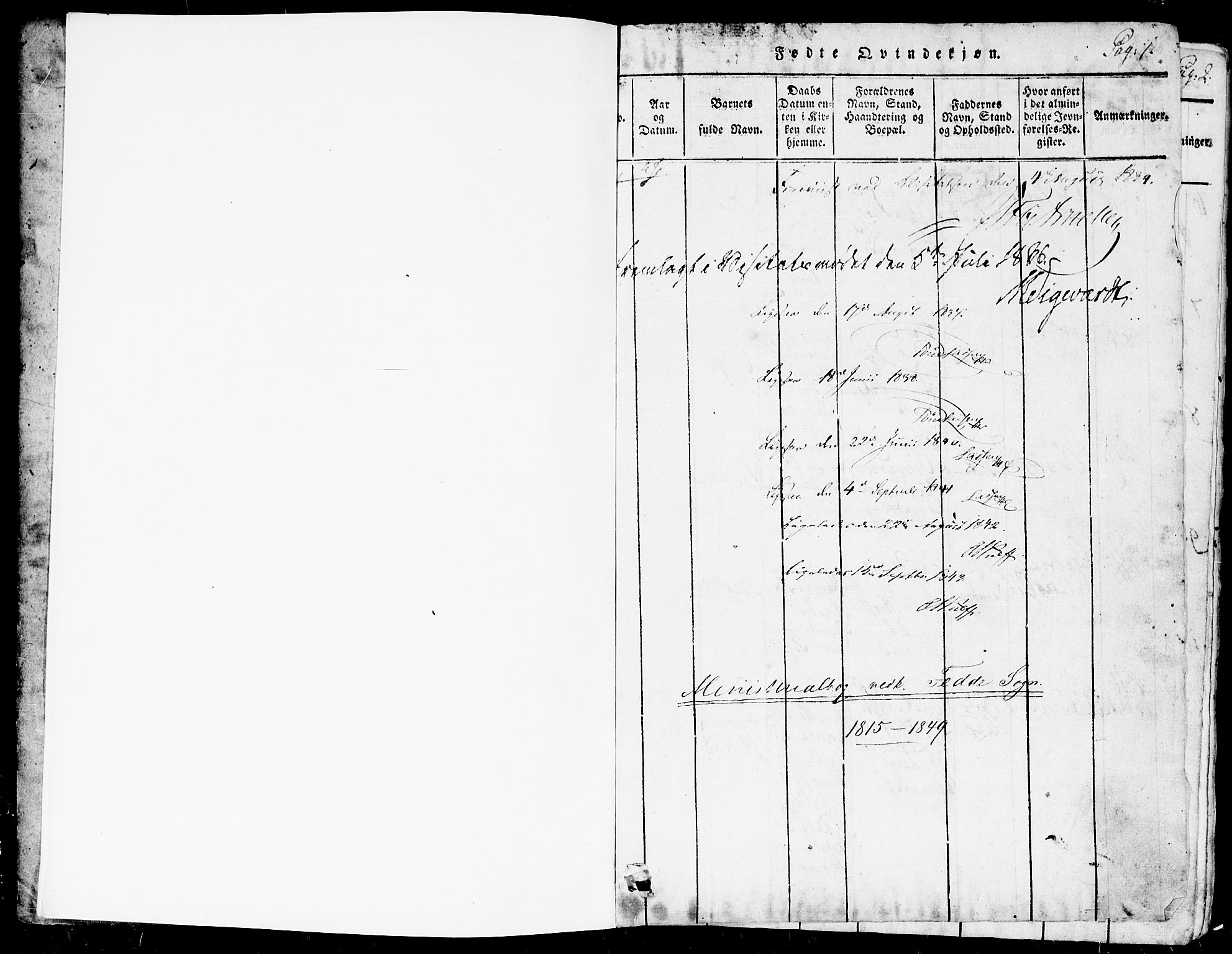 Kvinesdal sokneprestkontor, SAK/1111-0026/F/Fa/Faa/L0001: Ministerialbok nr. A 1, 1815-1849, s. 1