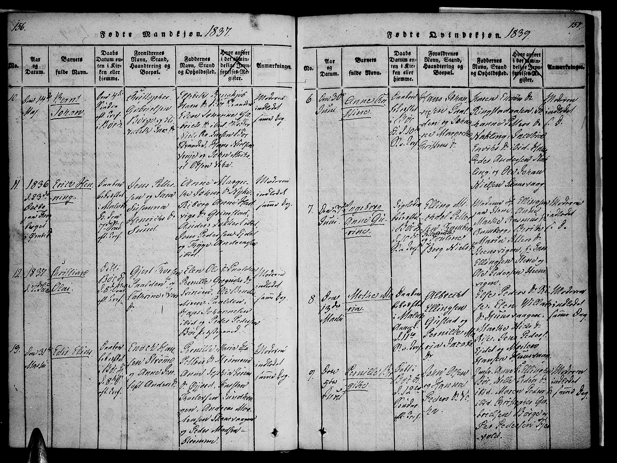 Ministerialprotokoller, klokkerbøker og fødselsregistre - Nordland, AV/SAT-A-1459/891/L1298: Ministerialbok nr. 891A03, 1820-1840, s. 156-157