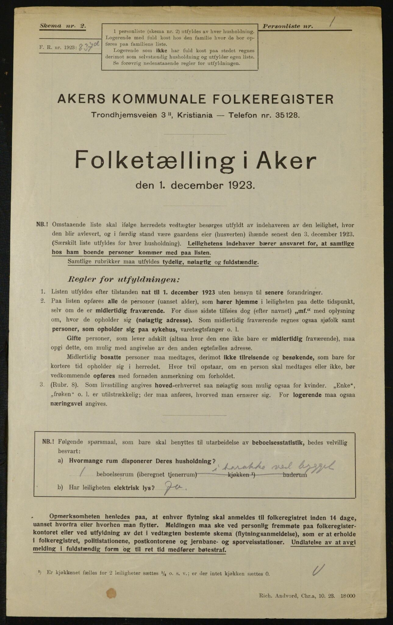 , Kommunal folketelling 1.12.1923 for Aker, 1923, s. 12921