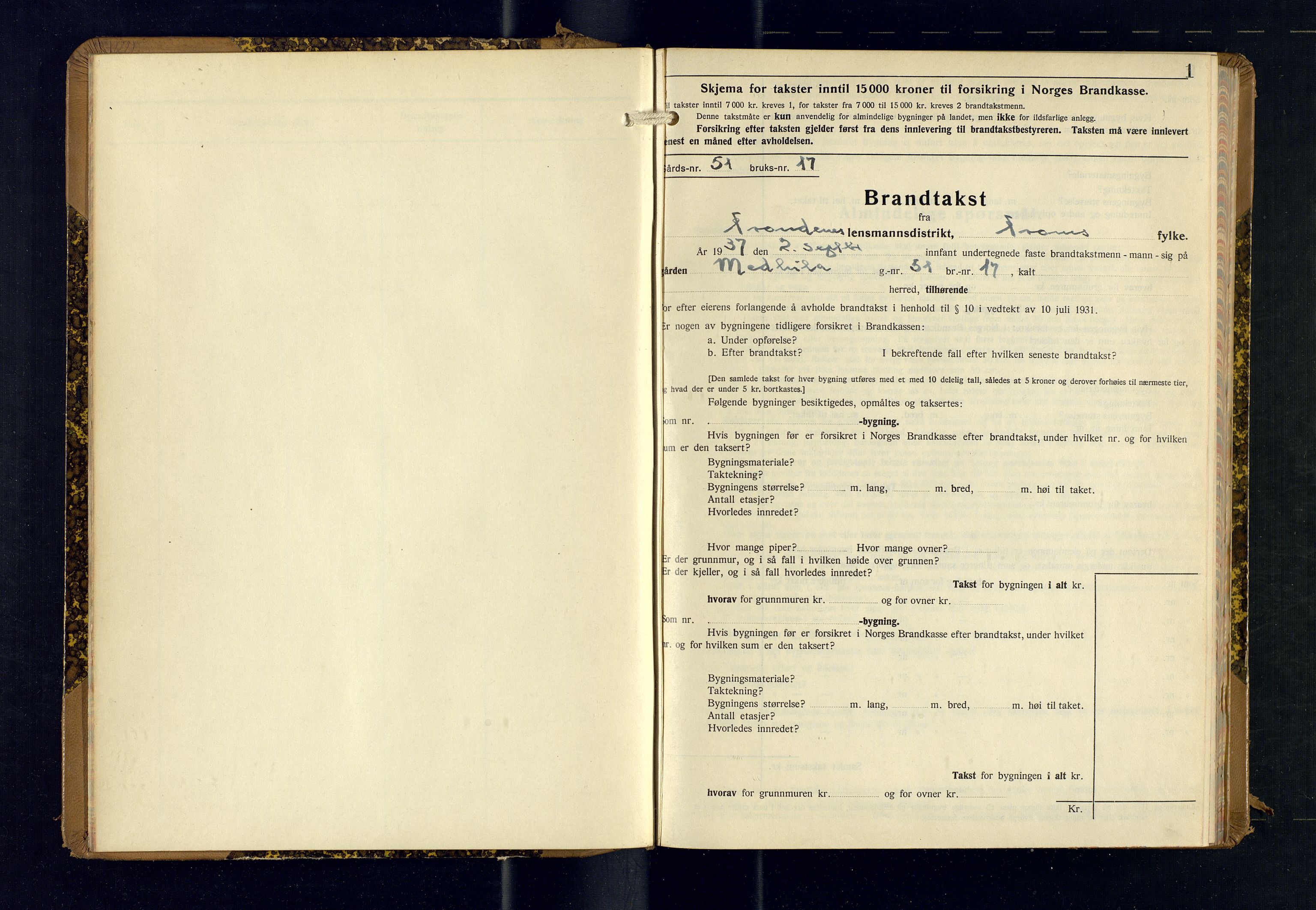 Harstad lensmannskontor, AV/SATØ-SATØ-10/F/Fr/Fra/L0619: Branntakstprotokoll (S), 1937-1939, s. 1