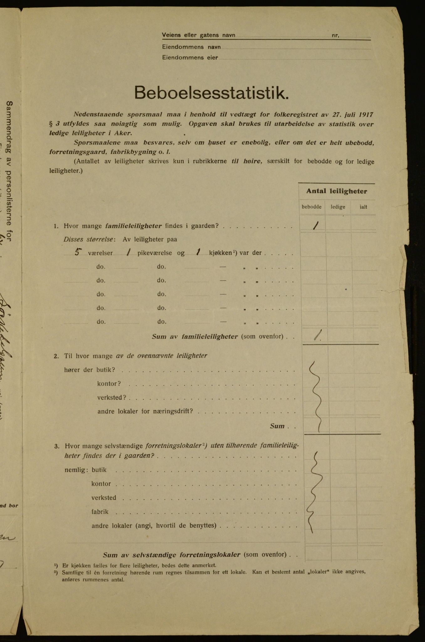 OBA, Kommunal folketelling 1.12.1917 for Aker, 1917, s. 4