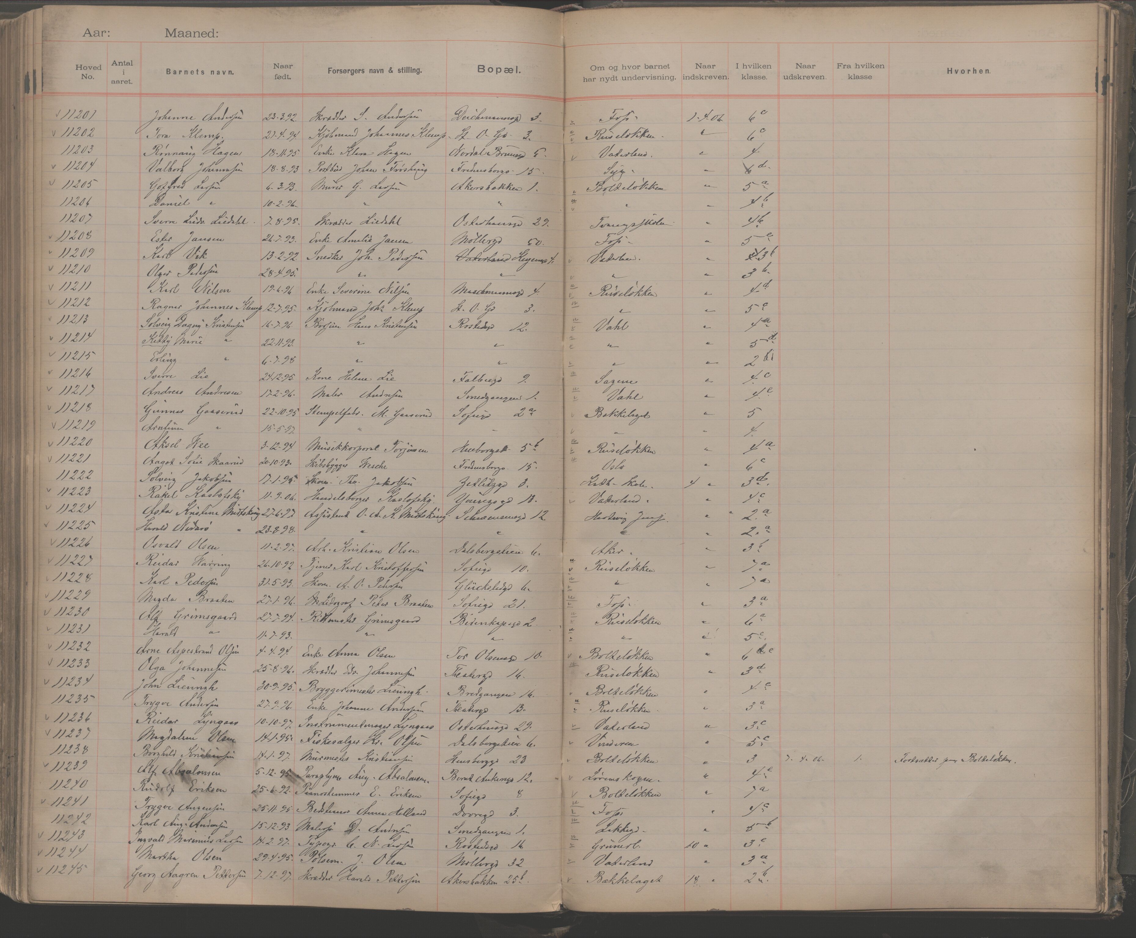 Møllergata skole, OBA/A-20129/F/Fa/L0001: Ut-/innskrivningsprotokoll, 1889-1907, s. 255