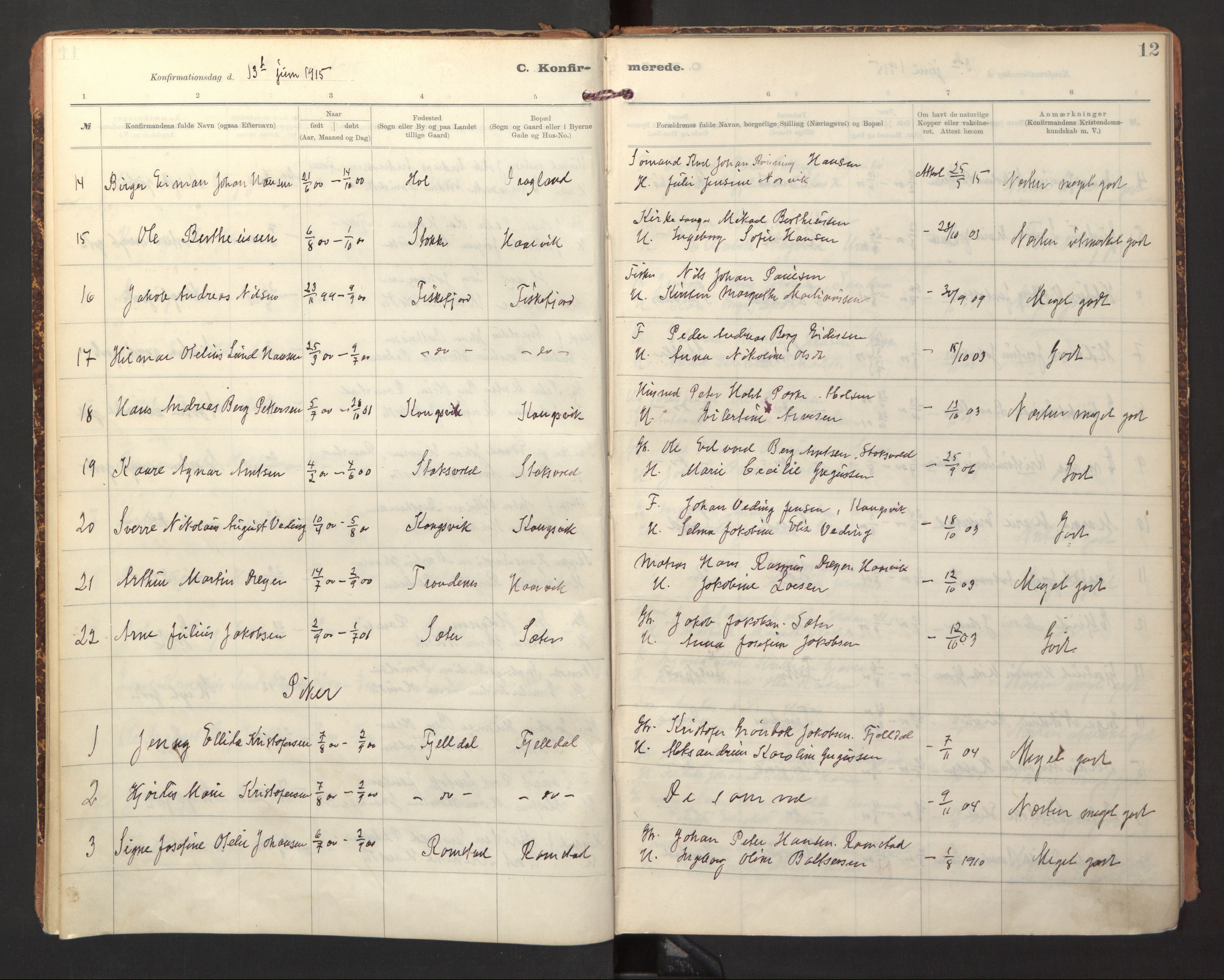 Ministerialprotokoller, klokkerbøker og fødselsregistre - Nordland, AV/SAT-A-1459/865/L0927: Ministerialbok nr. 865A05, 1911-1935, s. 12