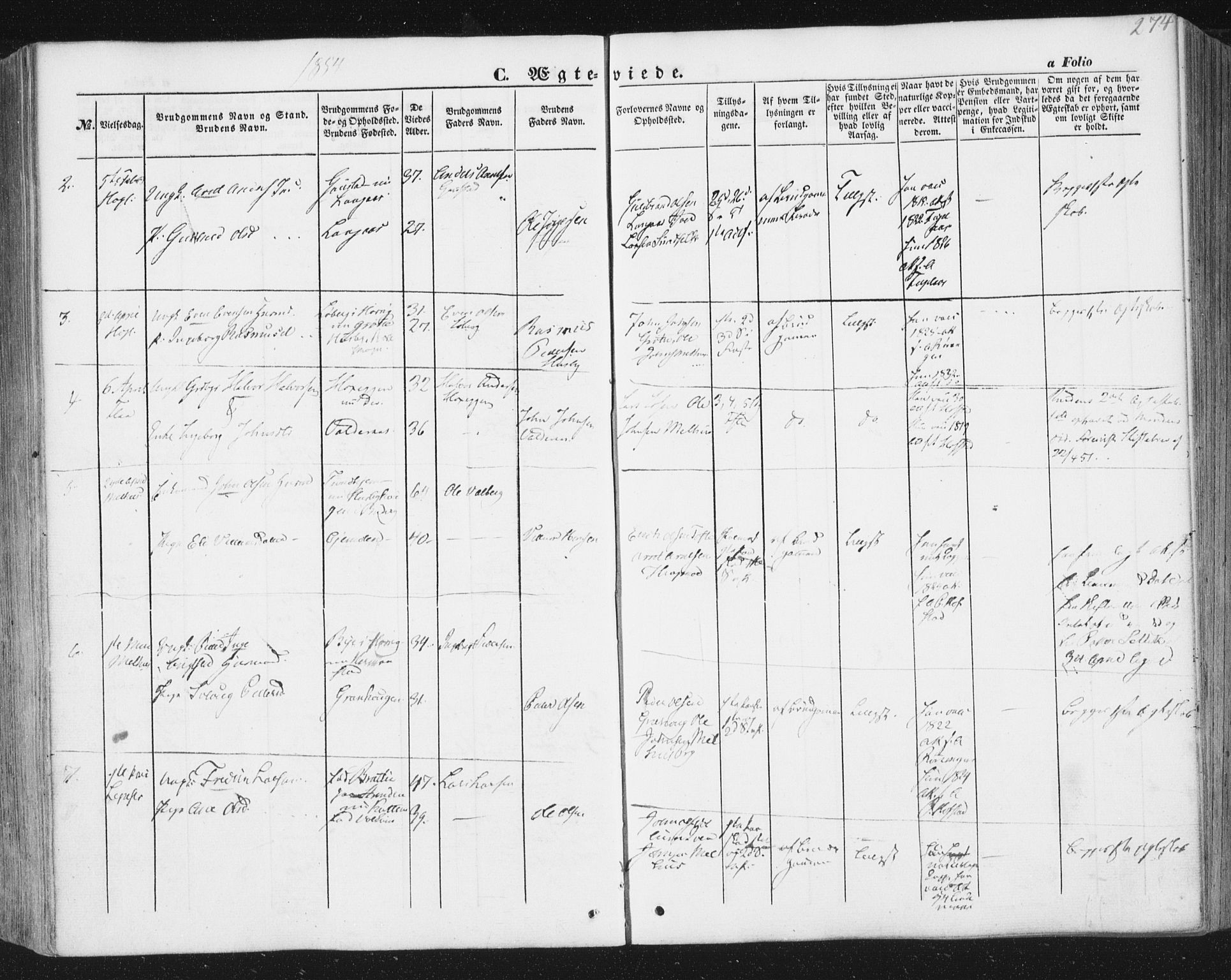 Ministerialprotokoller, klokkerbøker og fødselsregistre - Sør-Trøndelag, SAT/A-1456/691/L1076: Ministerialbok nr. 691A08, 1852-1861, s. 274