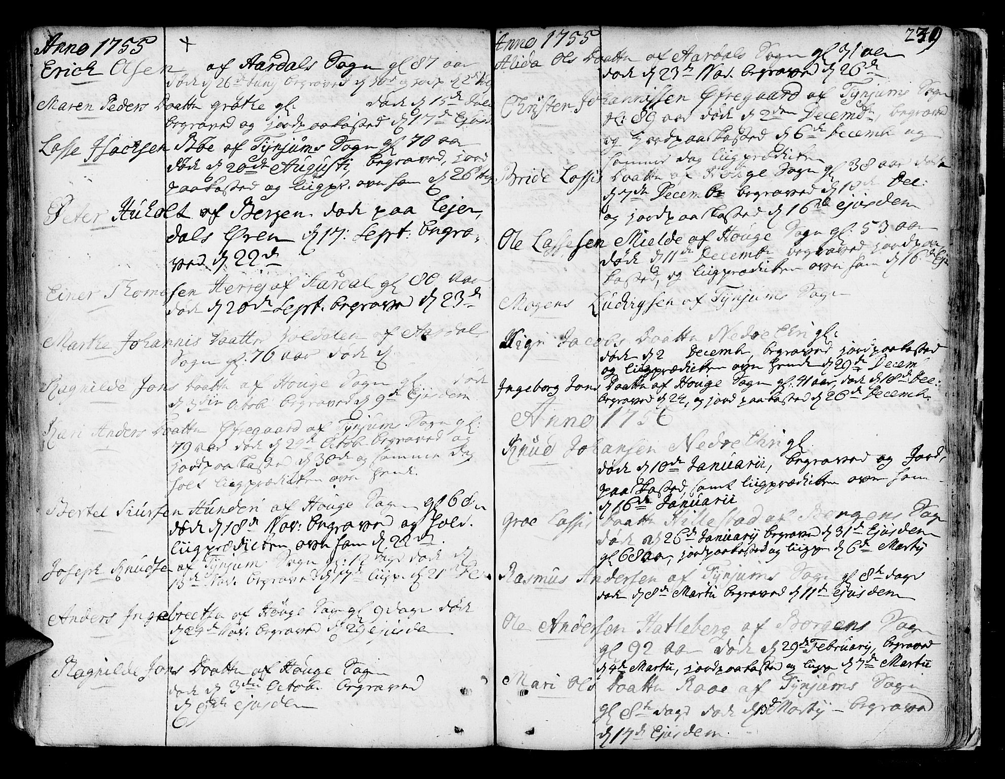 Lærdal sokneprestembete, SAB/A-81201: Ministerialbok nr. A 2, 1752-1782, s. 239
