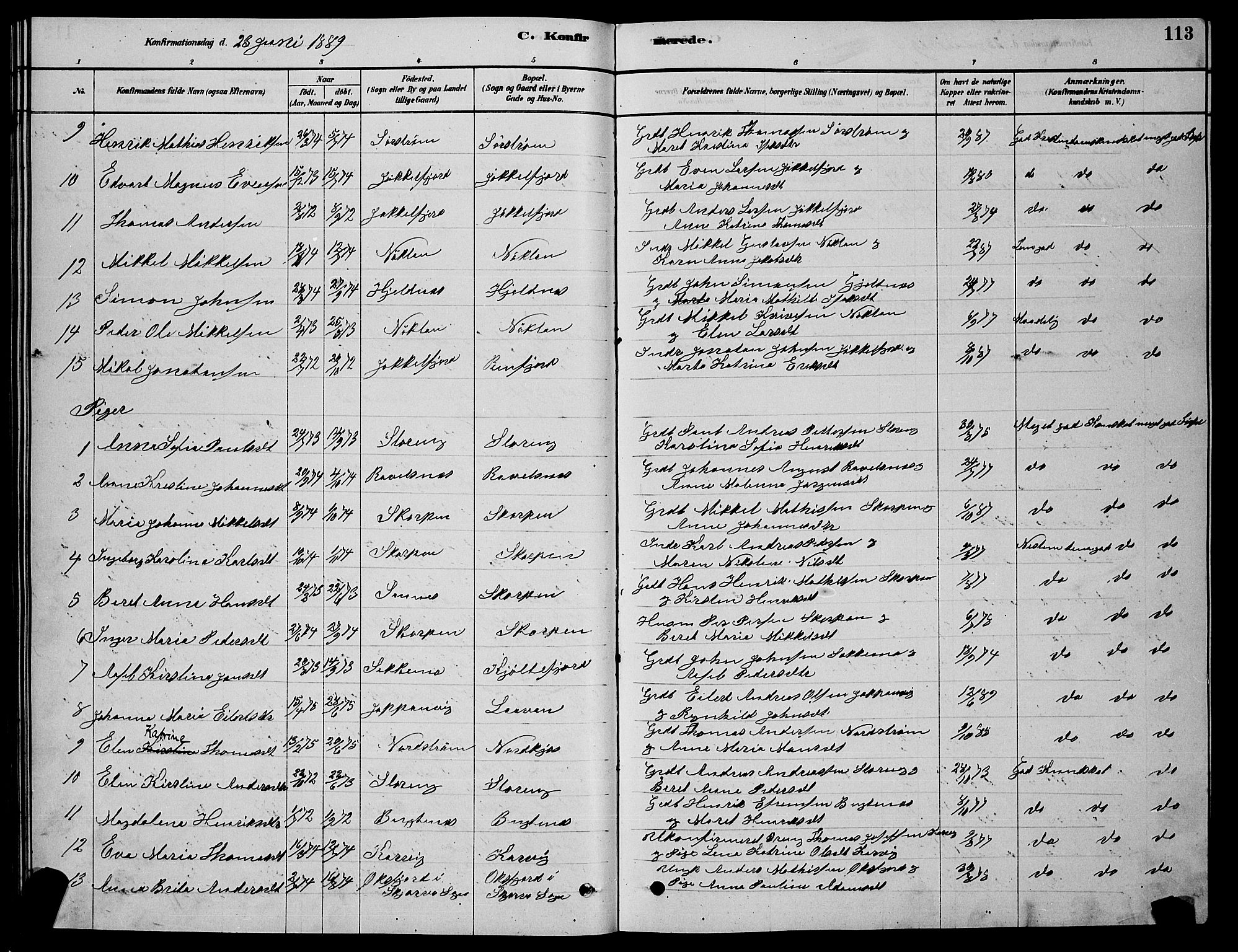 Skjervøy sokneprestkontor, AV/SATØ-S-1300/H/Ha/Hab/L0015klokker: Klokkerbok nr. 15, 1878-1890, s. 113