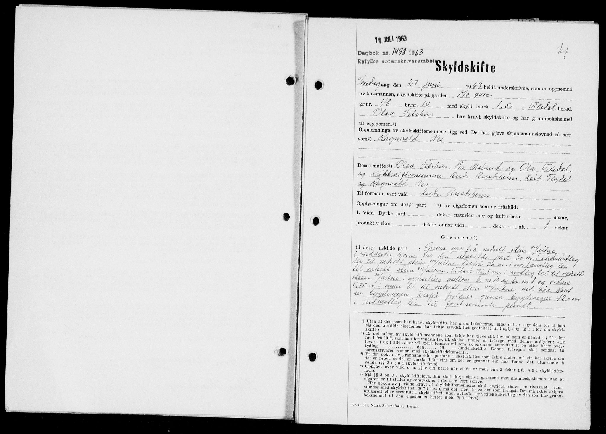 Ryfylke tingrett, SAST/A-100055/001/II/IIB: Pantebok nr. 143-152, 1962-1964, Dagboknr: 1498/1963