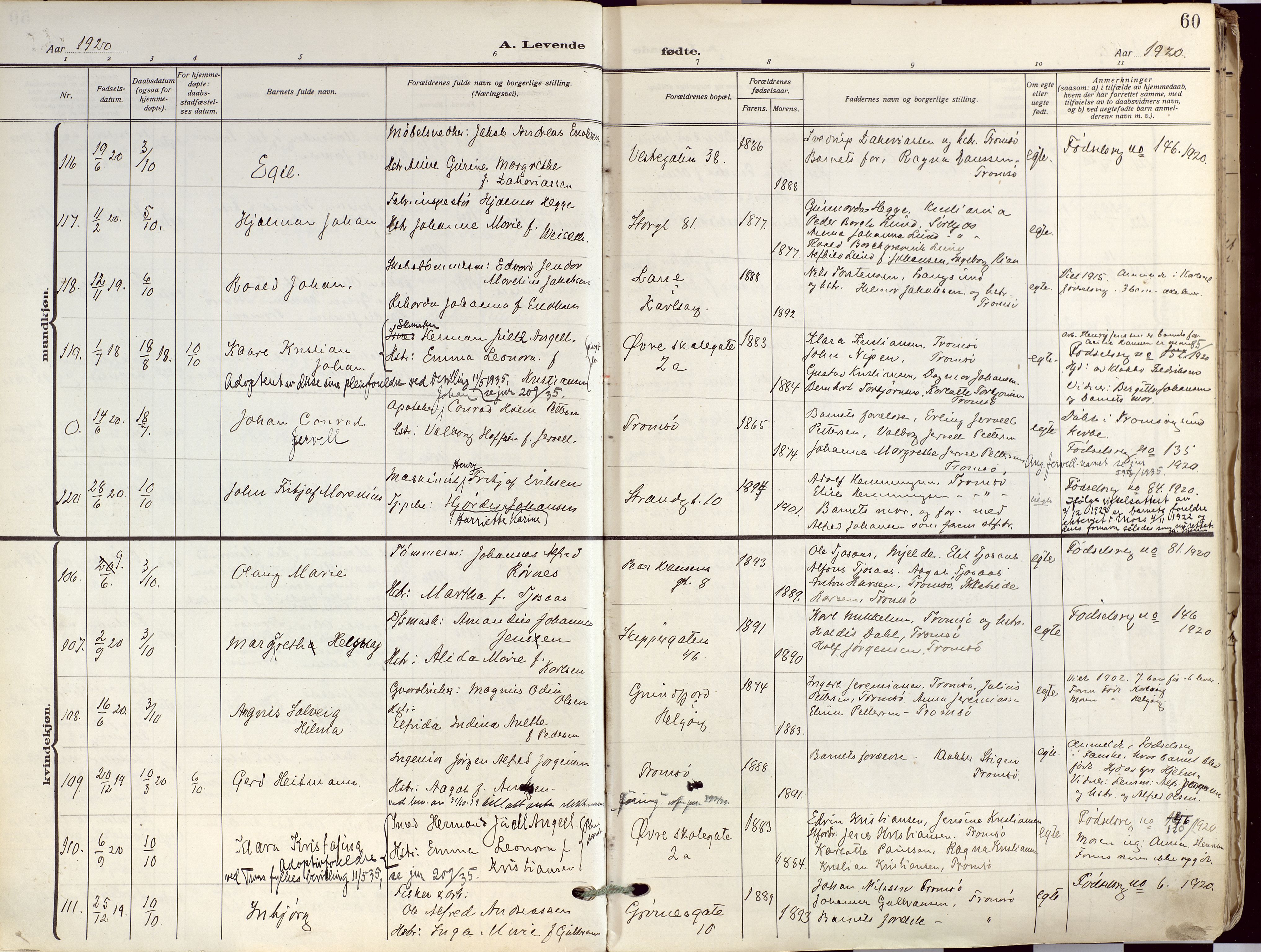 Tromsø sokneprestkontor/stiftsprosti/domprosti, SATØ/S-1343/G/Ga/L0019kirke: Ministerialbok nr. 19, 1917-1927, s. 60