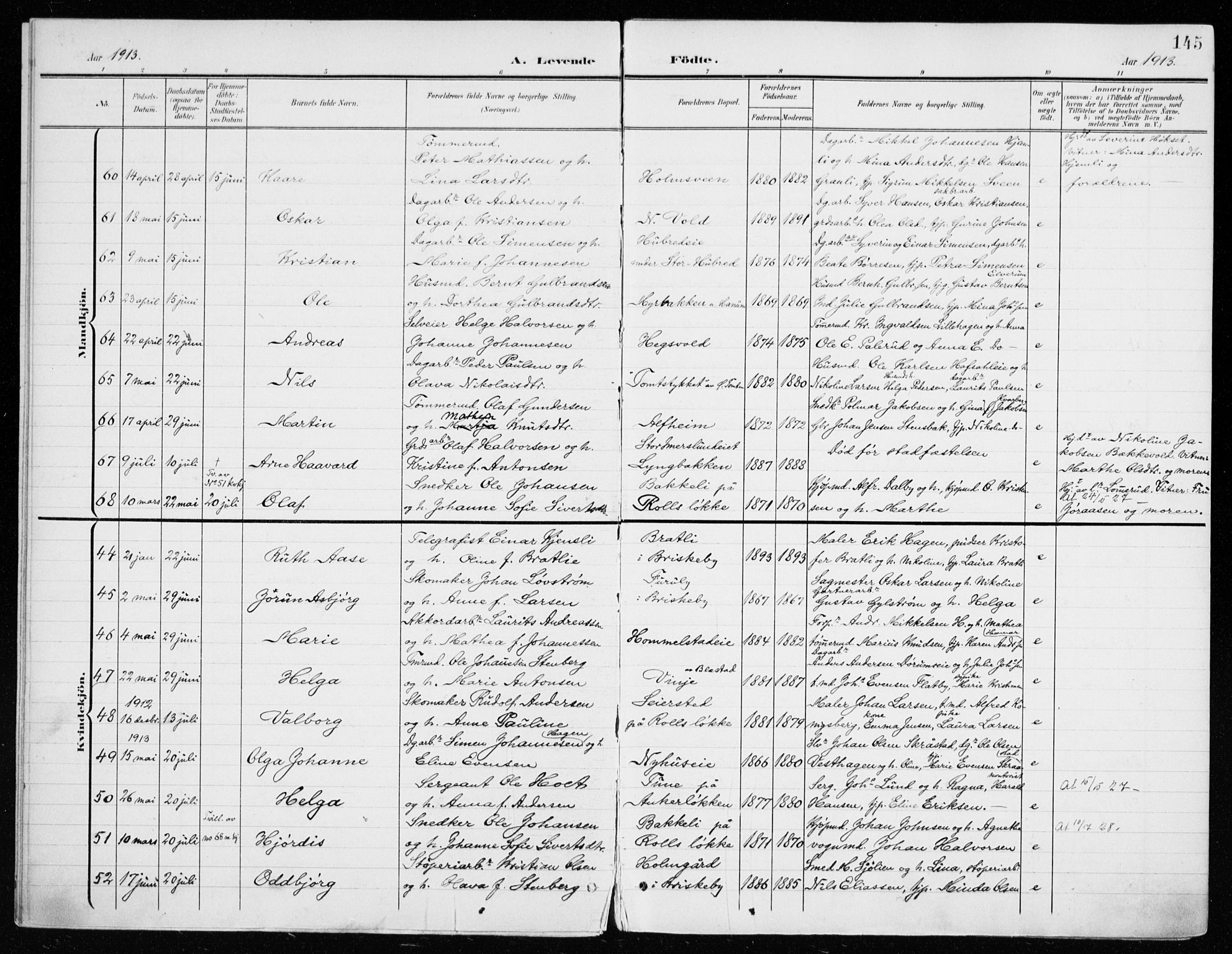 Vang prestekontor, Hedmark, AV/SAH-PREST-008/H/Ha/Haa/L0021: Ministerialbok nr. 21, 1902-1917, s. 145