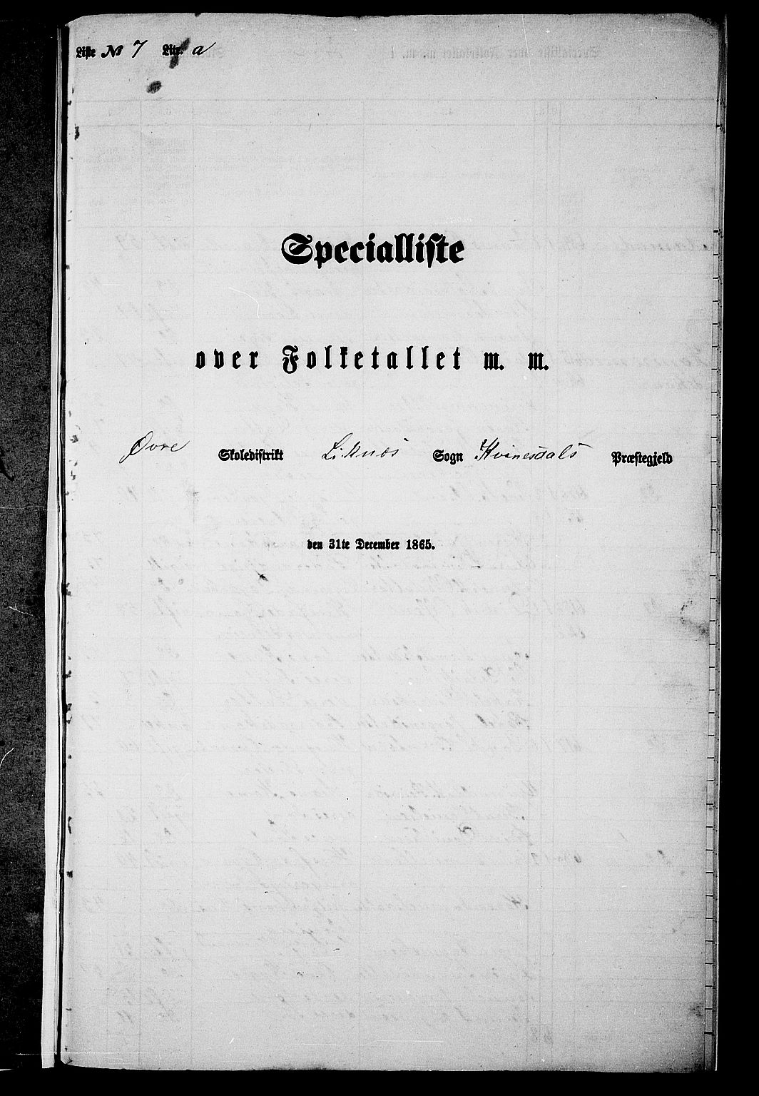 RA, Folketelling 1865 for 1037P Kvinesdal prestegjeld, 1865, s. 172