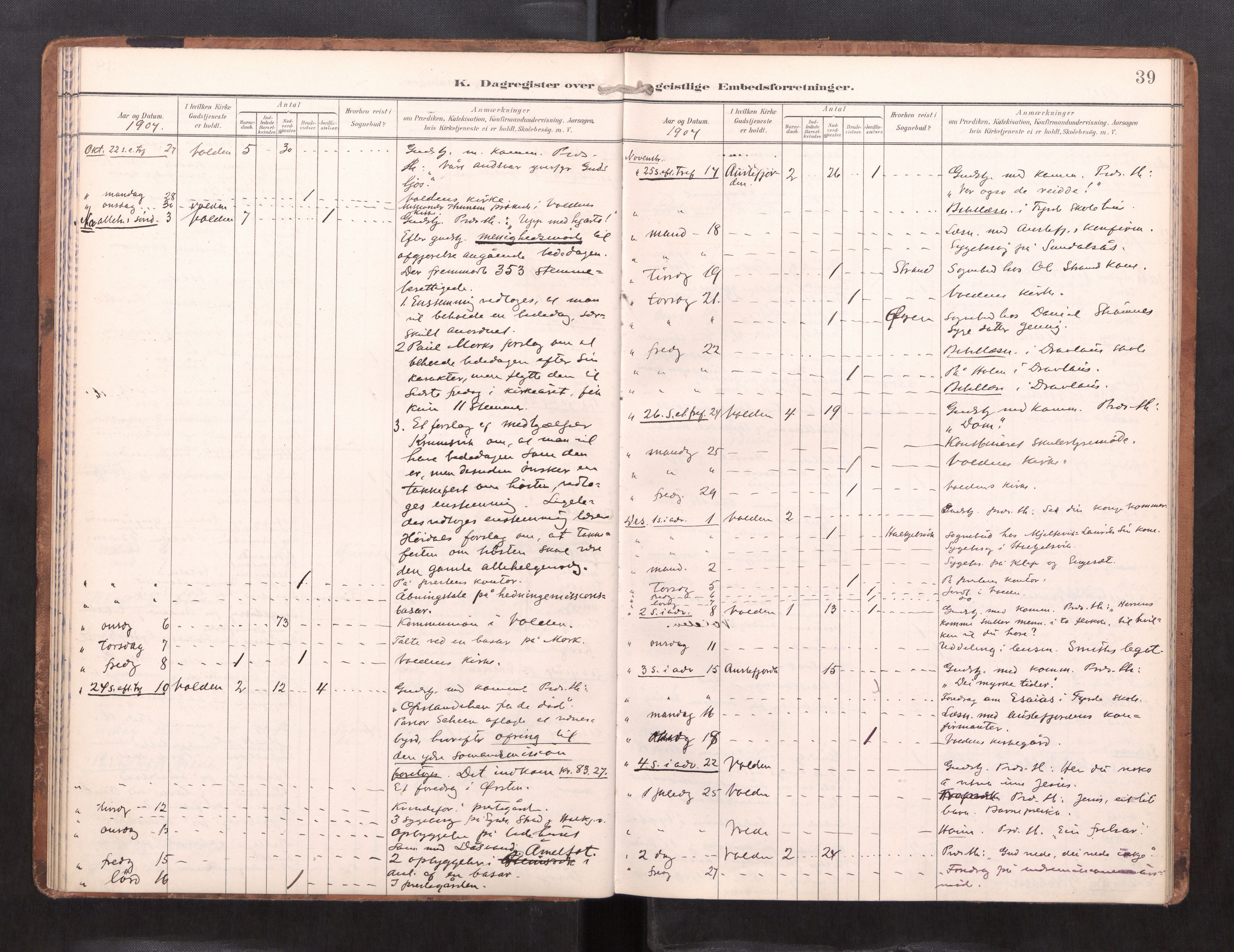 Ministerialprotokoller, klokkerbøker og fødselsregistre - Møre og Romsdal, AV/SAT-A-1454/511/L0146: Dagsregister nr. 511---, 1896-1919, s. 39