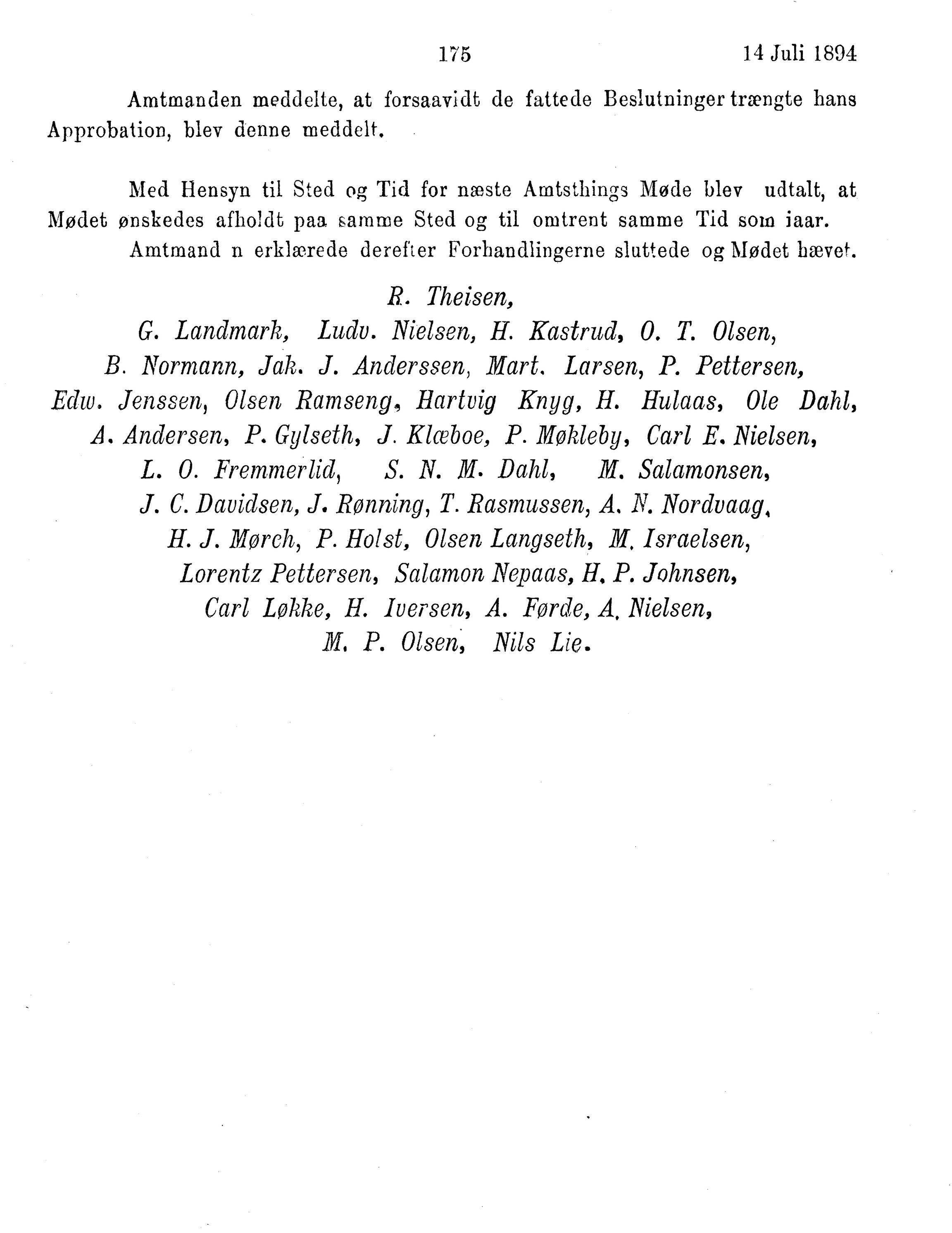 Nordland Fylkeskommune. Fylkestinget, AIN/NFK-17/176/A/Ac/L0017: Fylkestingsforhandlinger 1894, 1894