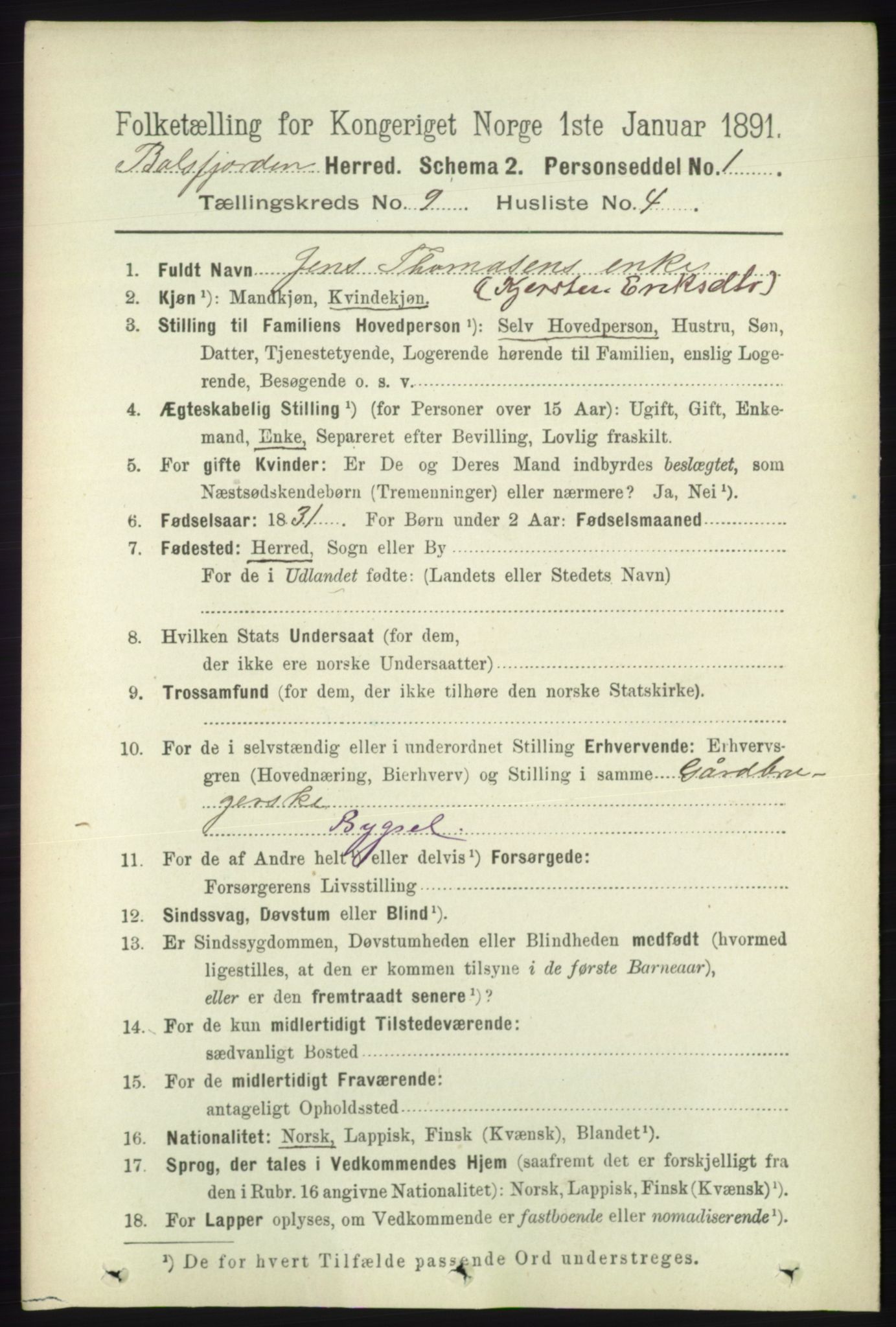 RA, Folketelling 1891 for 1933 Balsfjord herred, 1891, s. 3130