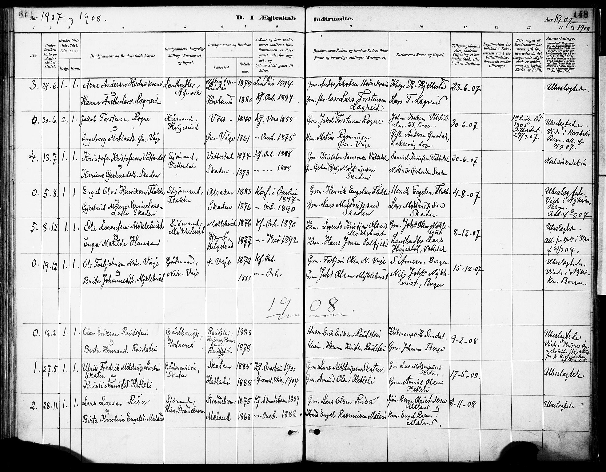 Tysnes sokneprestembete, AV/SAB-A-78601/H/Haa: Ministerialbok nr. C 1, 1887-1912, s. 148