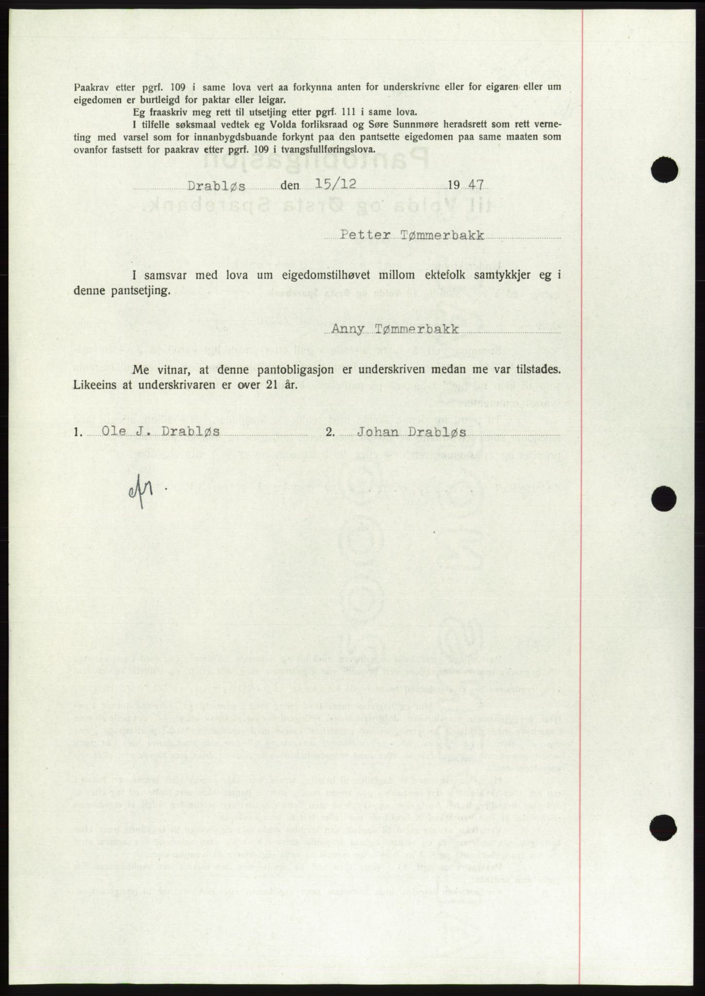 Søre Sunnmøre sorenskriveri, AV/SAT-A-4122/1/2/2C/L0115: Pantebok nr. 3B, 1947-1948, Dagboknr: 1861/1947