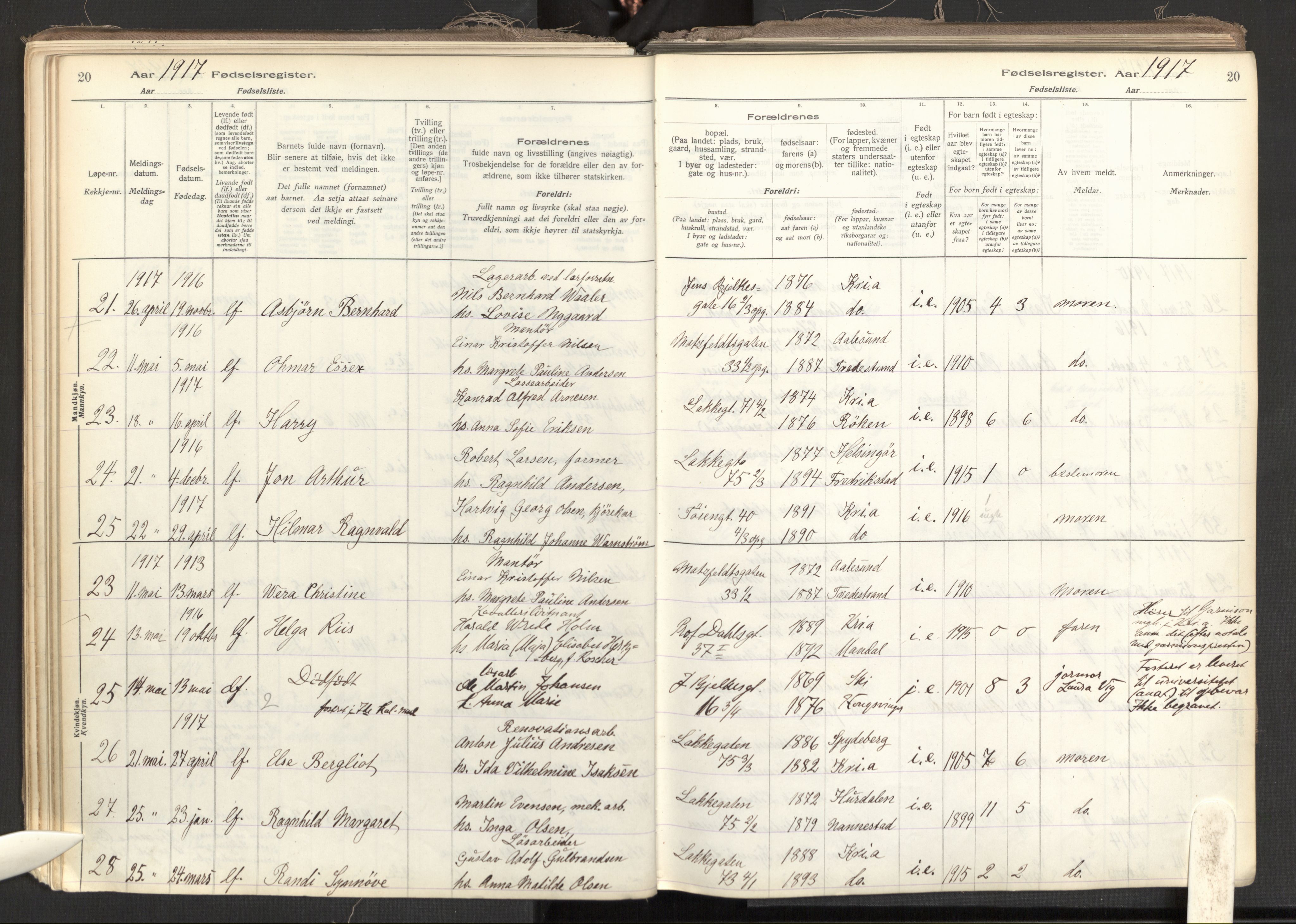 Tøyen prestekontor Kirkebøker, AV/SAO-A-10167a/J/Ja/L0001: Fødselsregister nr. 1, 1916-1944, s. 20