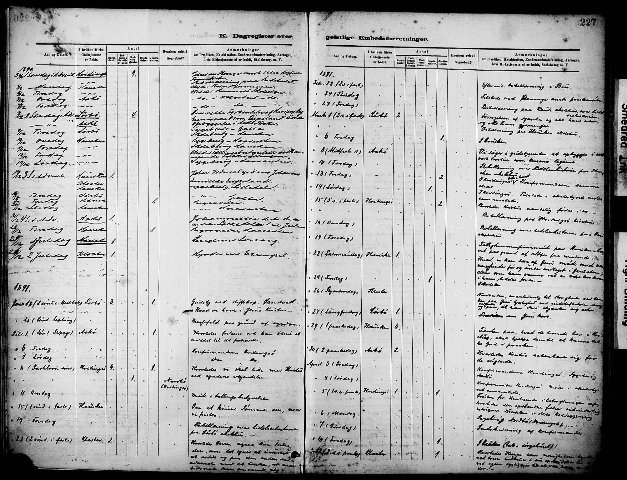 Rennesøy sokneprestkontor, SAST/A -101827/H/Ha/Haa/L0012: Ministerialbok nr. A 13, 1885-1917, s. 227