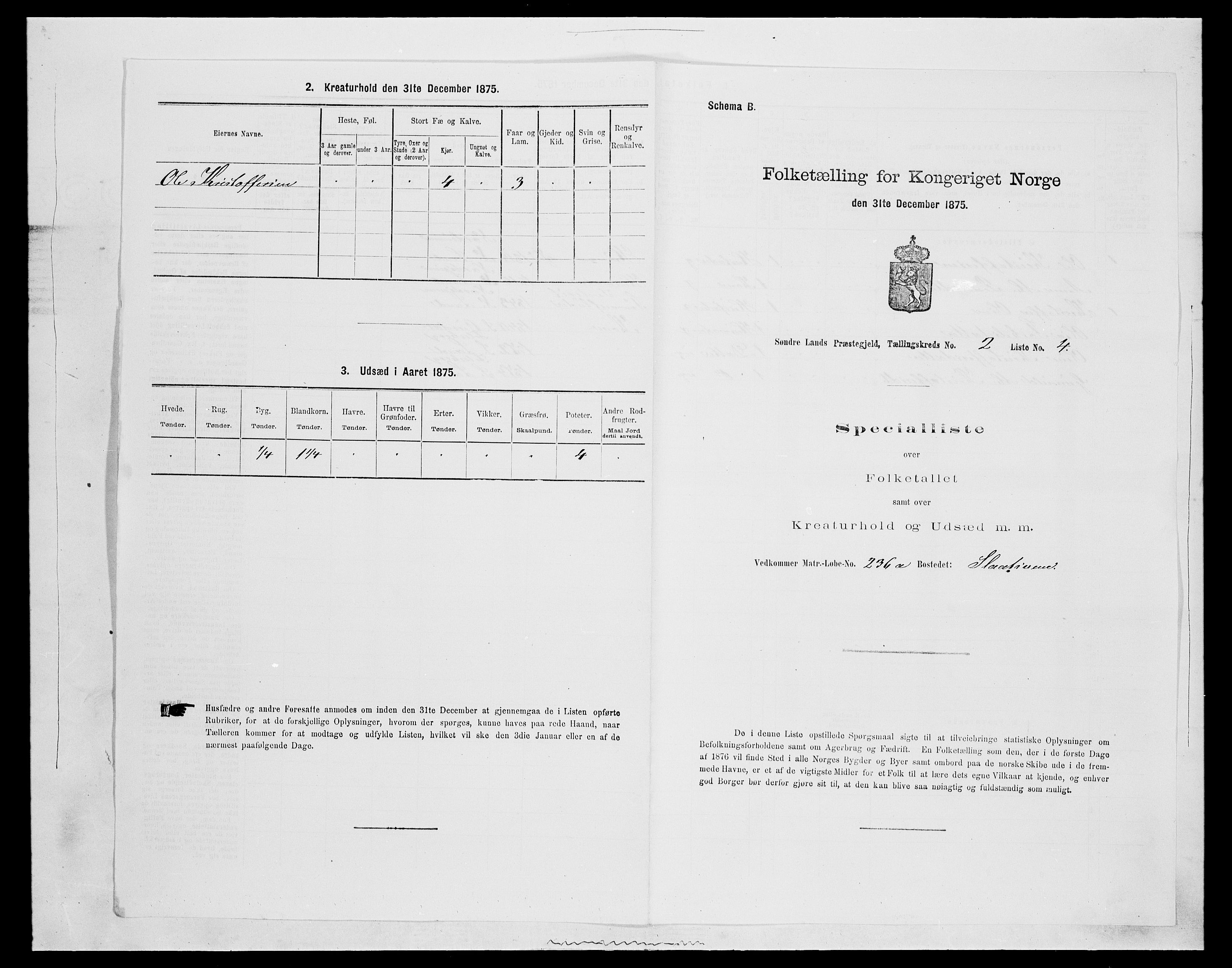 SAH, Folketelling 1875 for 0536P Søndre Land prestegjeld, 1875, s. 257