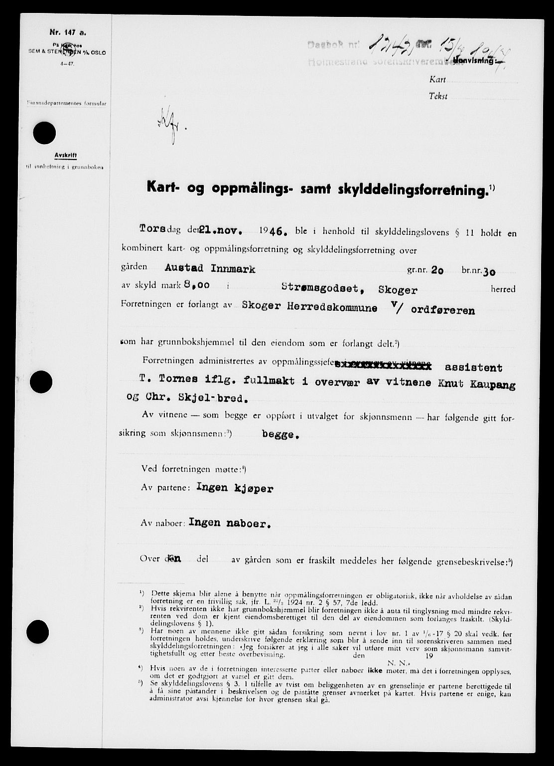 Holmestrand sorenskriveri, SAKO/A-67/G/Ga/Gaa/L0062: Pantebok nr. A-62, 1947-1947, Dagboknr: 1242/1947