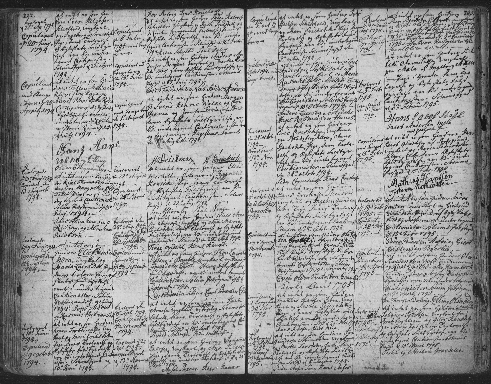 Solum kirkebøker, AV/SAKO-A-306/F/Fa/L0003: Ministerialbok nr. I 3, 1761-1814, s. 222-223