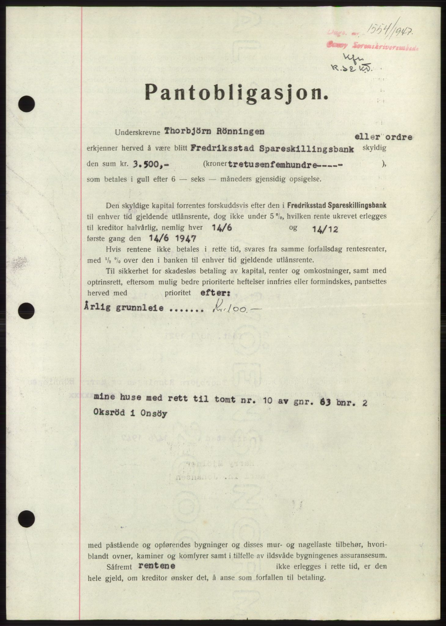 Onsøy sorenskriveri, SAO/A-10474/G/Ga/Gac/L0006: Pantebok nr. B 12-6, 1947-1948, Dagboknr: 1554/1947